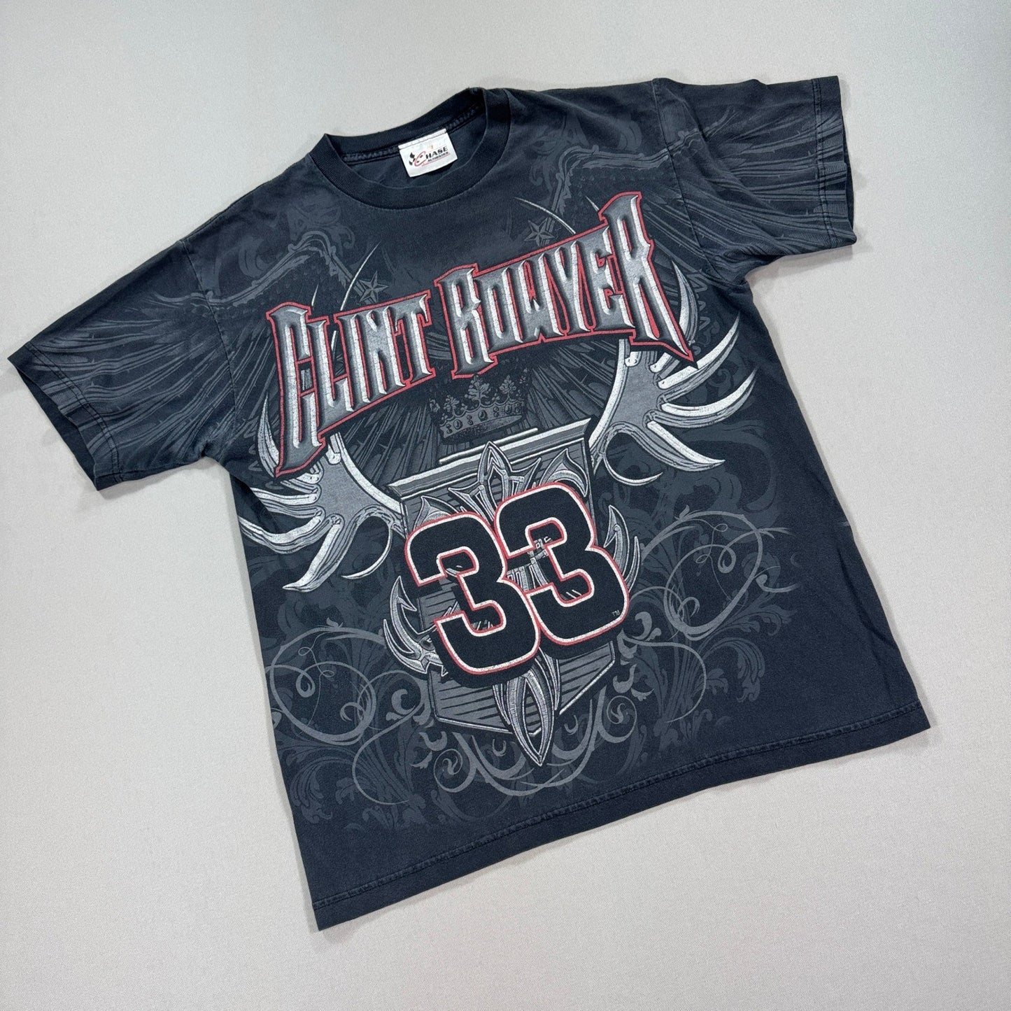 Vintage Clint Bowyer Cheerios NASCAR All Over Print T Shirt Mens Large Black #33