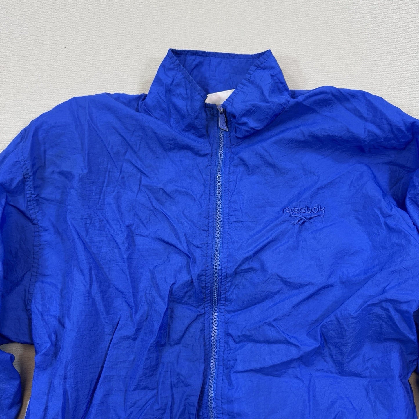Vintage Reebok Full Zip Windbreaker mens Large Blue Track Jacket 100% Nylon