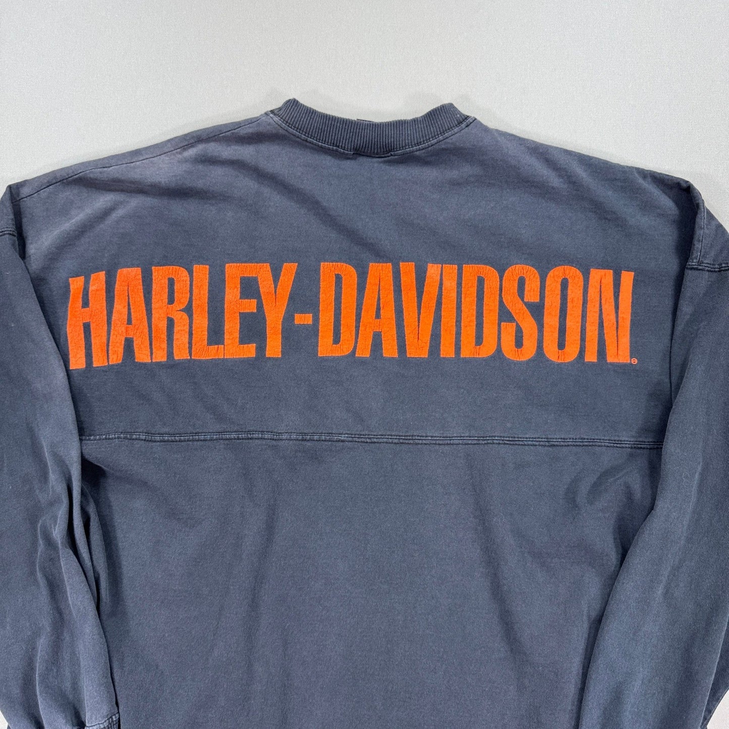 VTG Harley Davidson Long Sleeve T-Shirt mens 2XLT Black Big Spell Out Crewneck