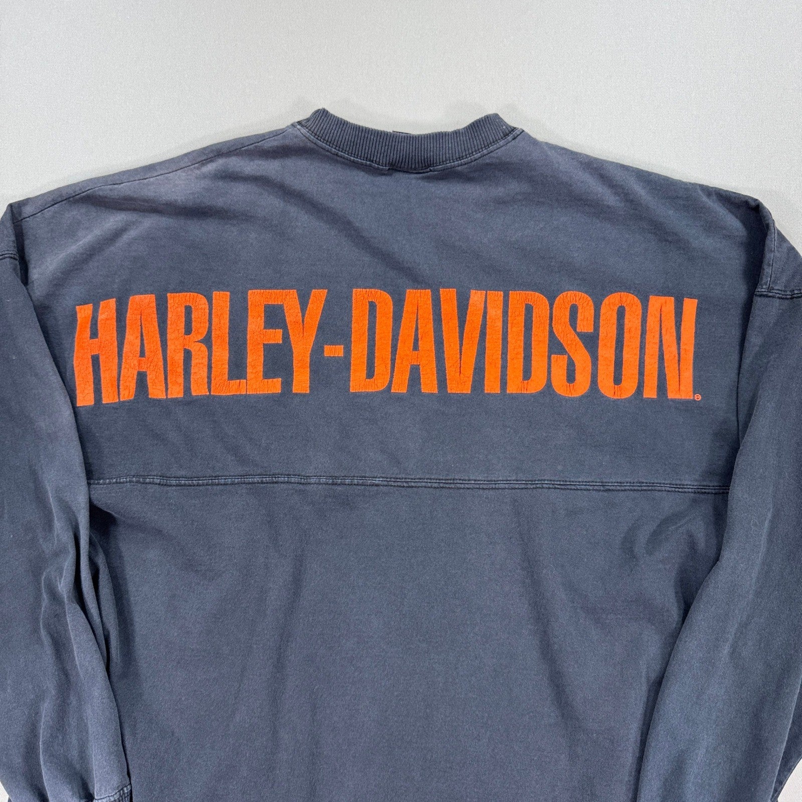 VTG Harley Davidson Long Sleeve T-Shirt mens 2XLT Black Big Spell Out Crewneck