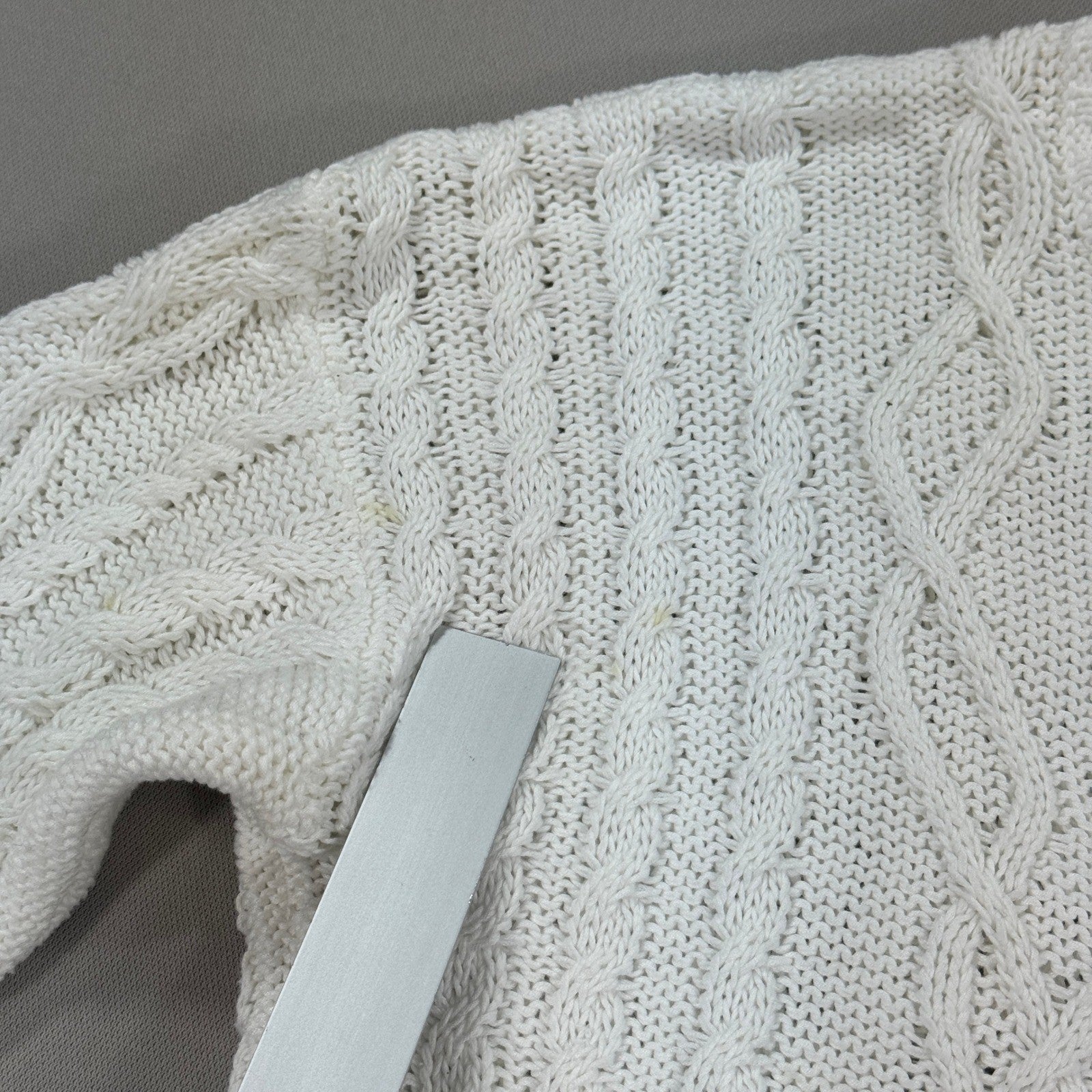 Brooks Brothers Cable Knit Sweater Womens Medium White Cotton Blend Crewneck