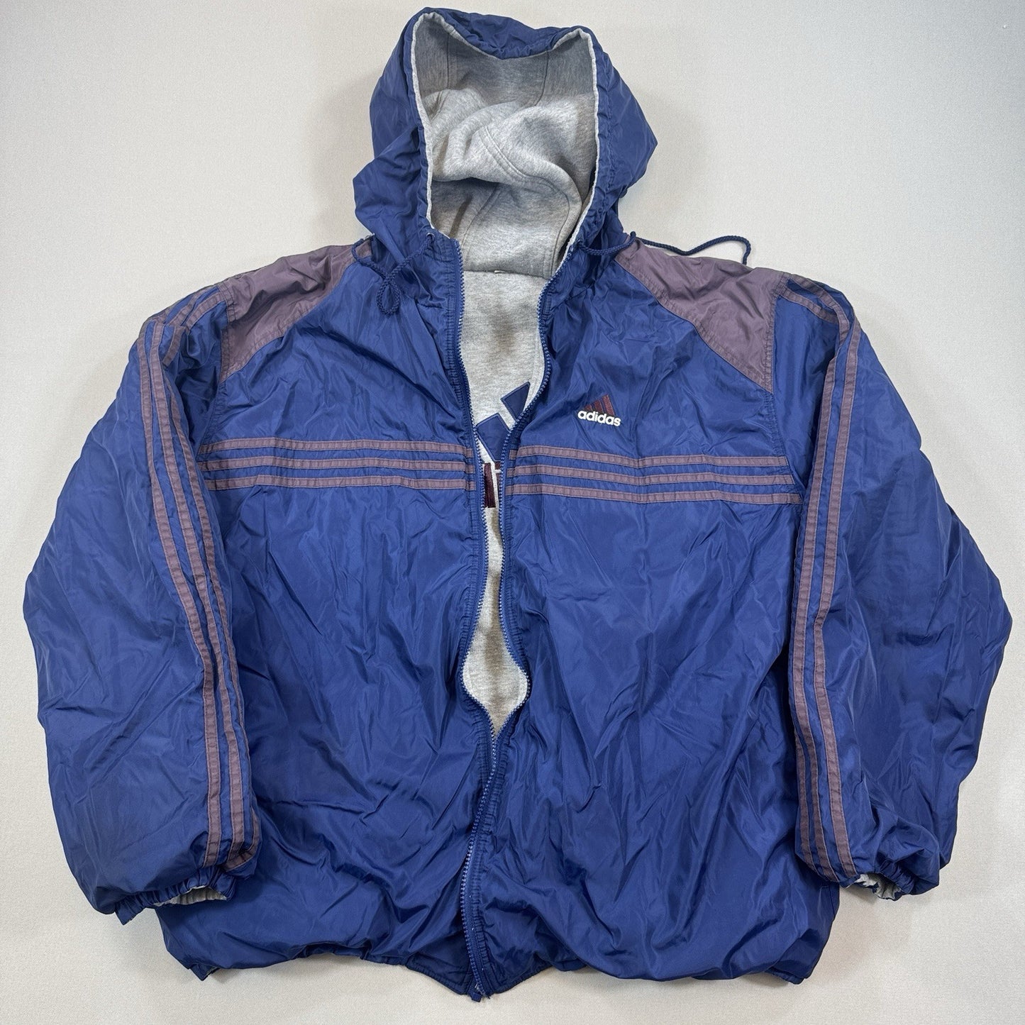 Vintage Adidas Reversible Jacket mens Large Blue Gray Insulated Full Zip Logo