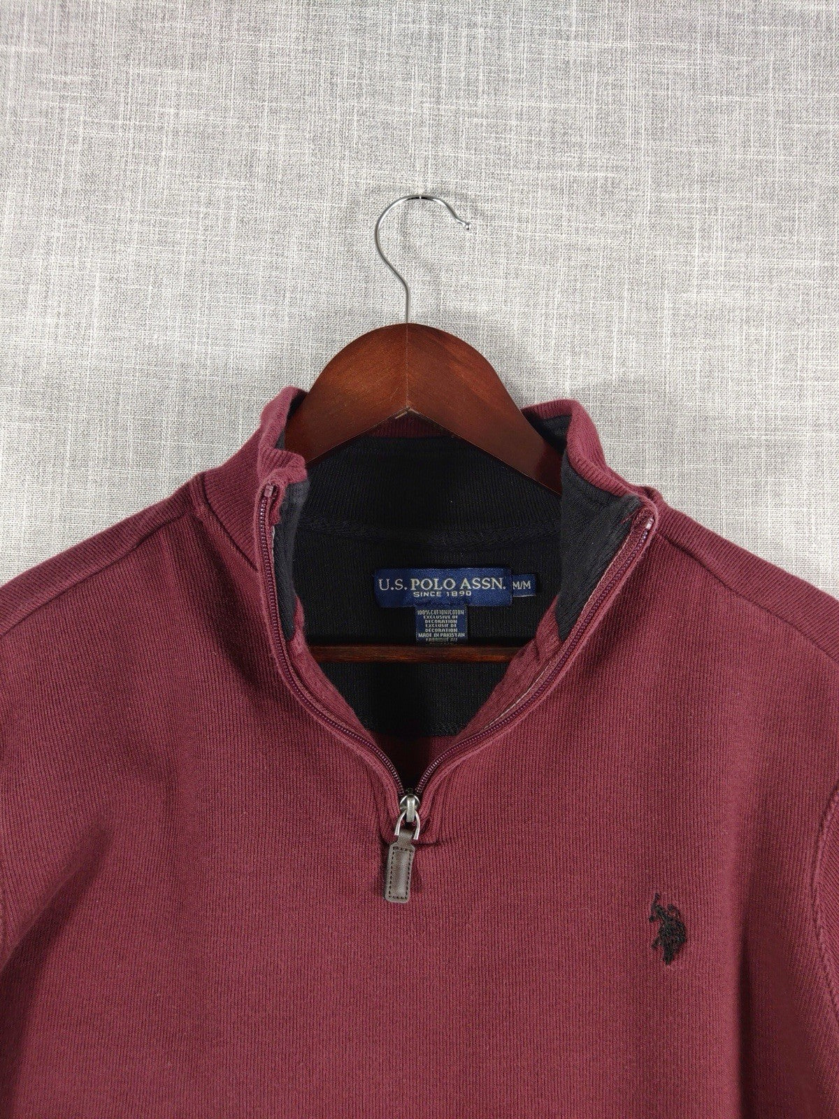 US Polo Assn Mock Neck Wine Red Pullover Quarter Zip Long Sleeves Mens Medium