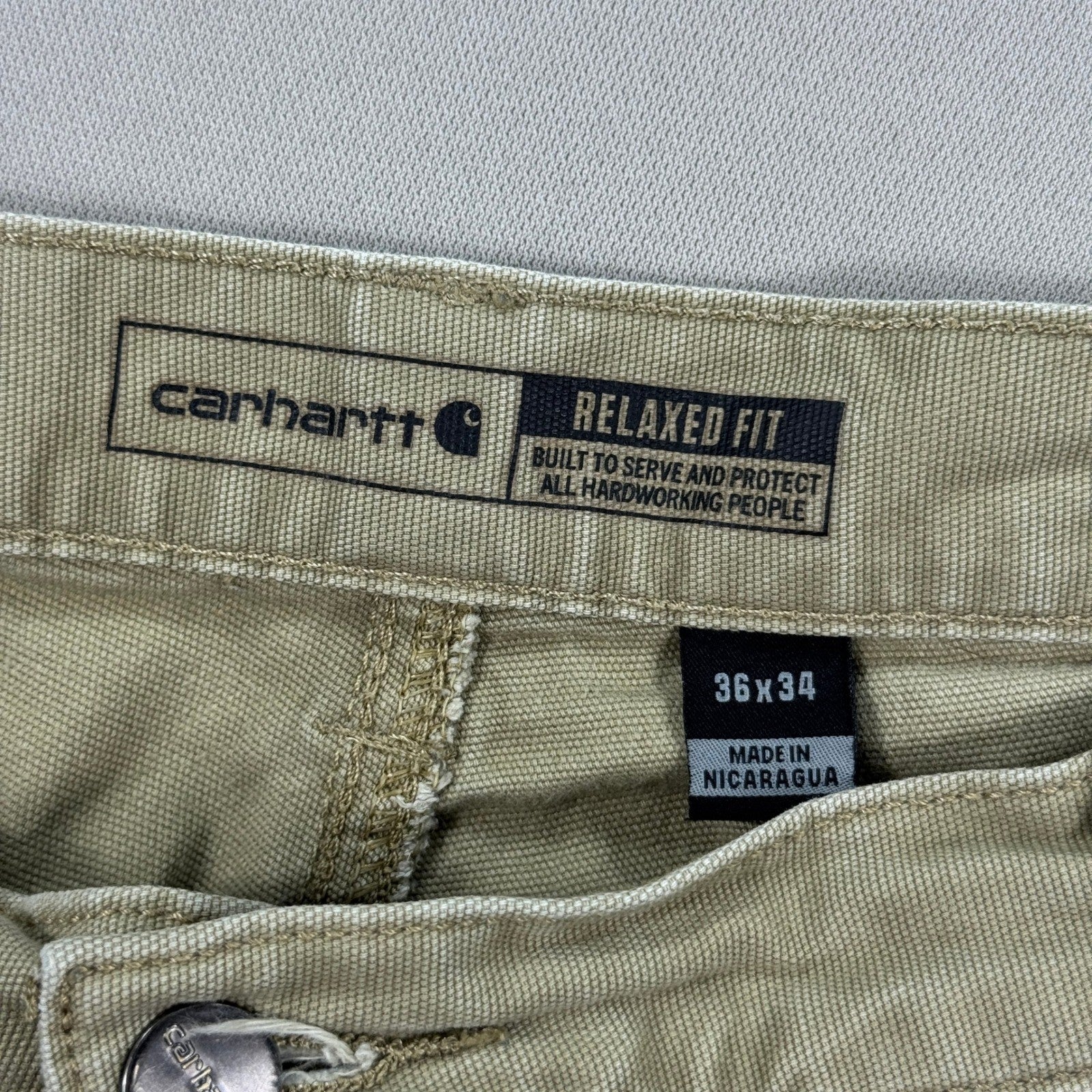 Carhartt Carpenter Work Pants Relaxed Fit Rugged Flex Khaki mens 36x34 Beige