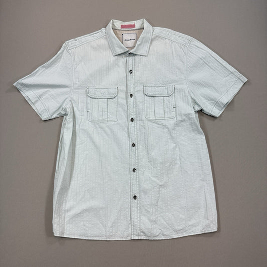 VTG Tommy Bahama Shirt mens Large Green Button Up Beach Silk Beach Short Sleeve