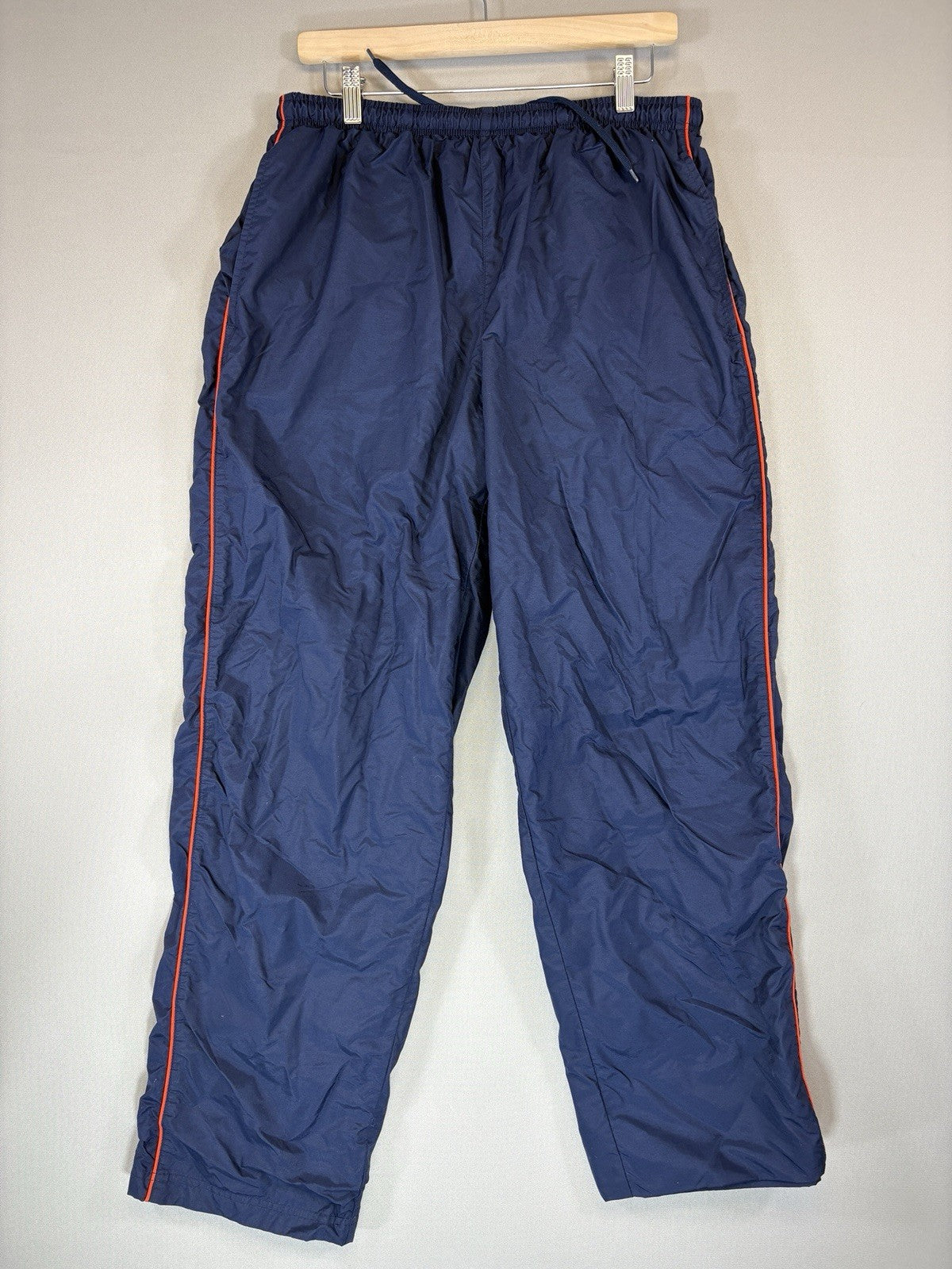 Vintage Nike Track Pants Mens Large Navy Blue Windbreaker Wide Leg Y2K Baggy Fit