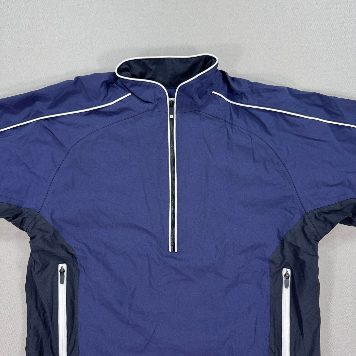 FootJoy DryJoys Tour Collection Short Sleeve Jacket mens M Blue 1/2 Zip