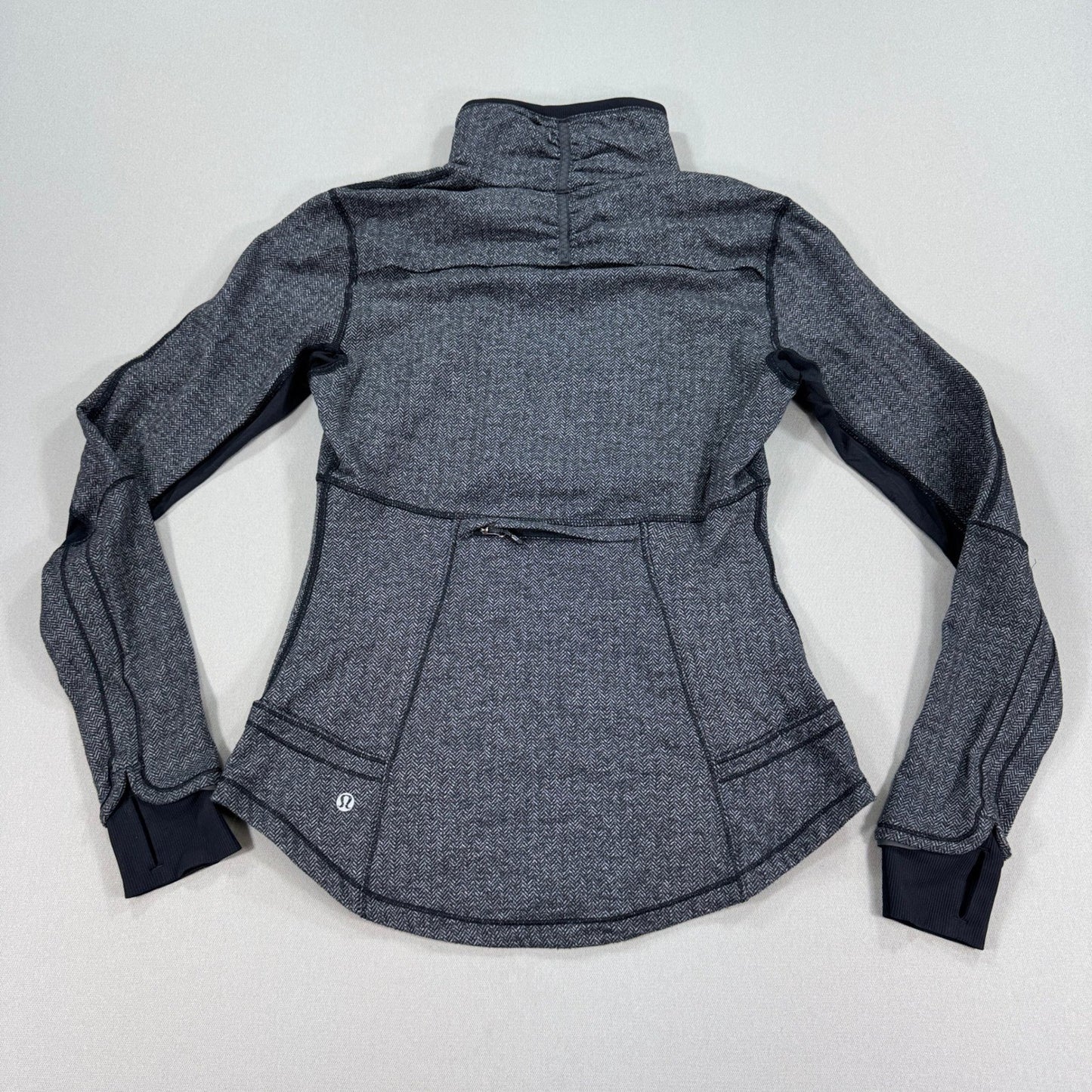 Lululemon Base Runner Jacket Womens Size 8 Gray Black Herringbone Zipped Pockets