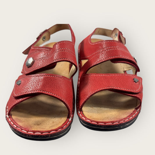 Finn Comfort Sandals Leather Womens Size 37 Red Hook & Loop Straps