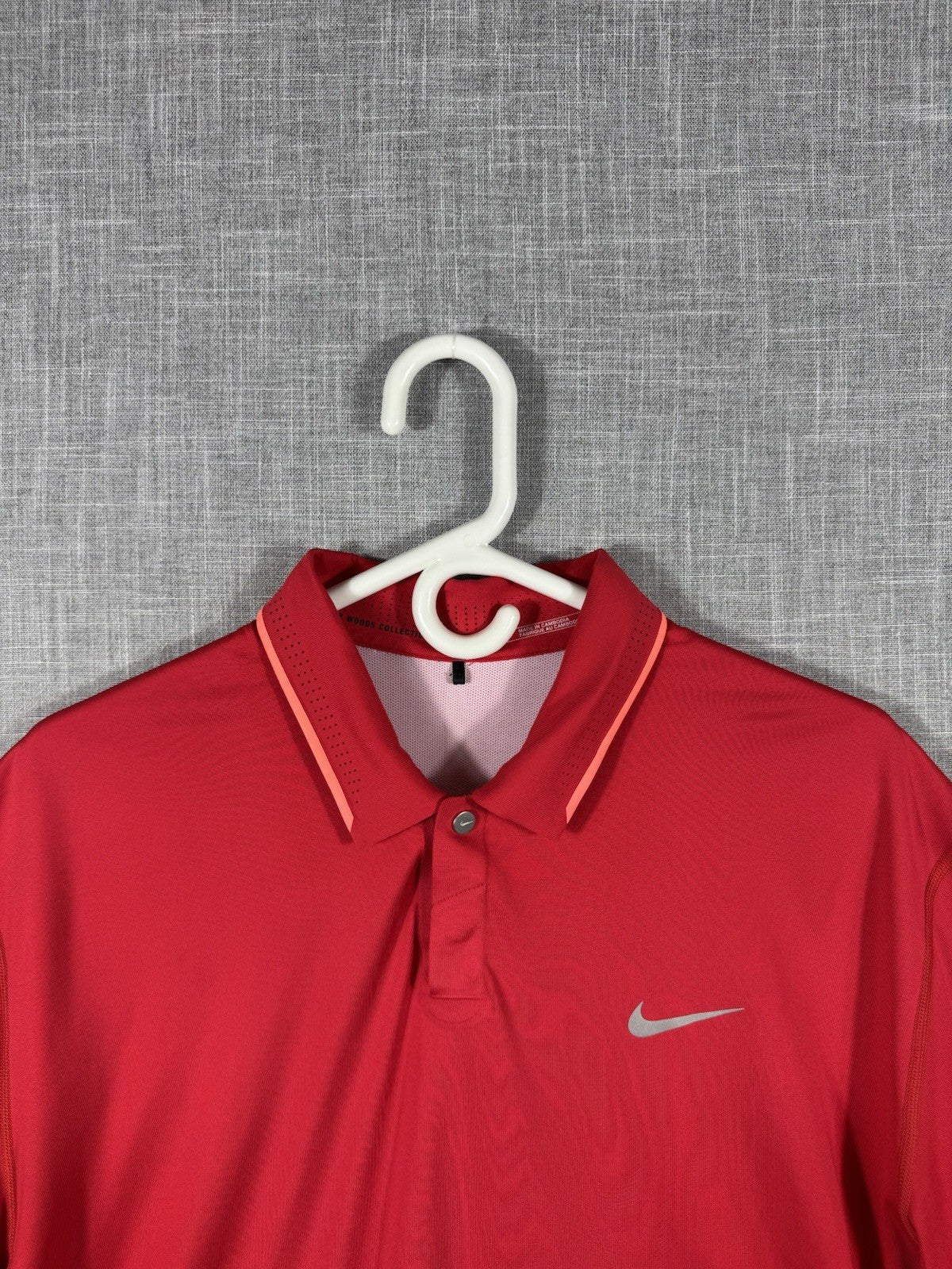 Nike Dri-Fit Tiger Woods Collection Red Snap Button Golf Polo Shirt Mens Size L