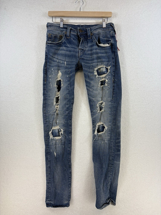 True Religion Distressed Denim Jeans Womens Size 29 Ripped Straight Leg