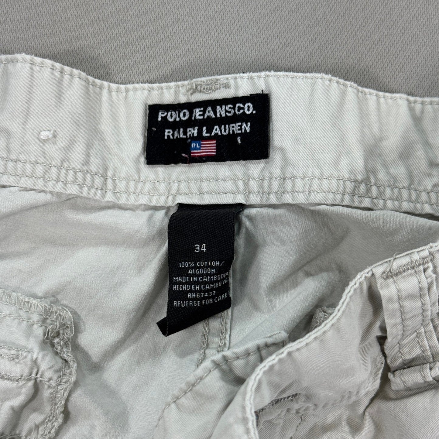 VTG Polo Jeans Co Ralph Lauren Military Surplus Cargo Shorts mens Size 34 Khaki