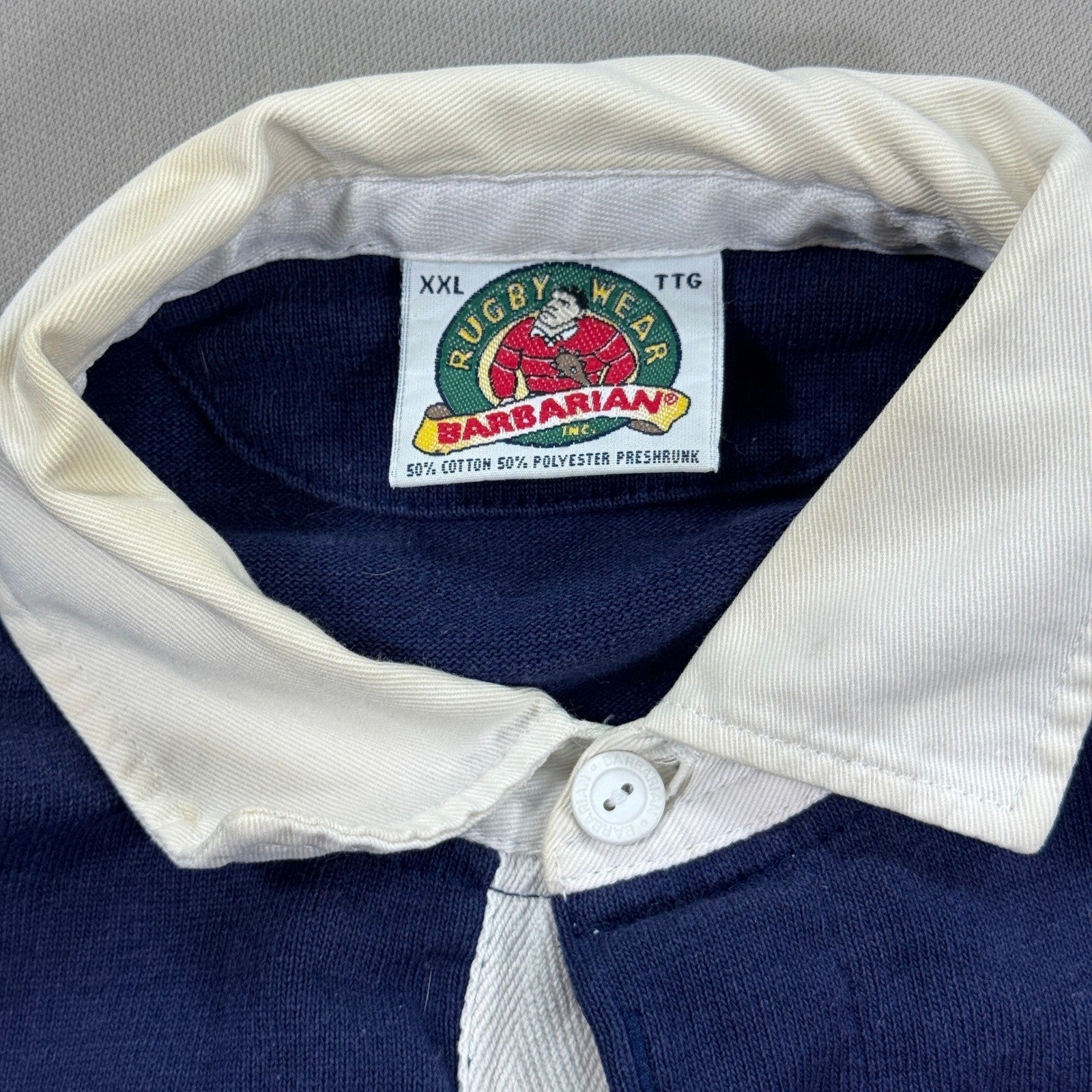 Vintage Barbarian Rugby Wear Polo Shirt mens 2XL Yellow Blue Long Sleeve Canada