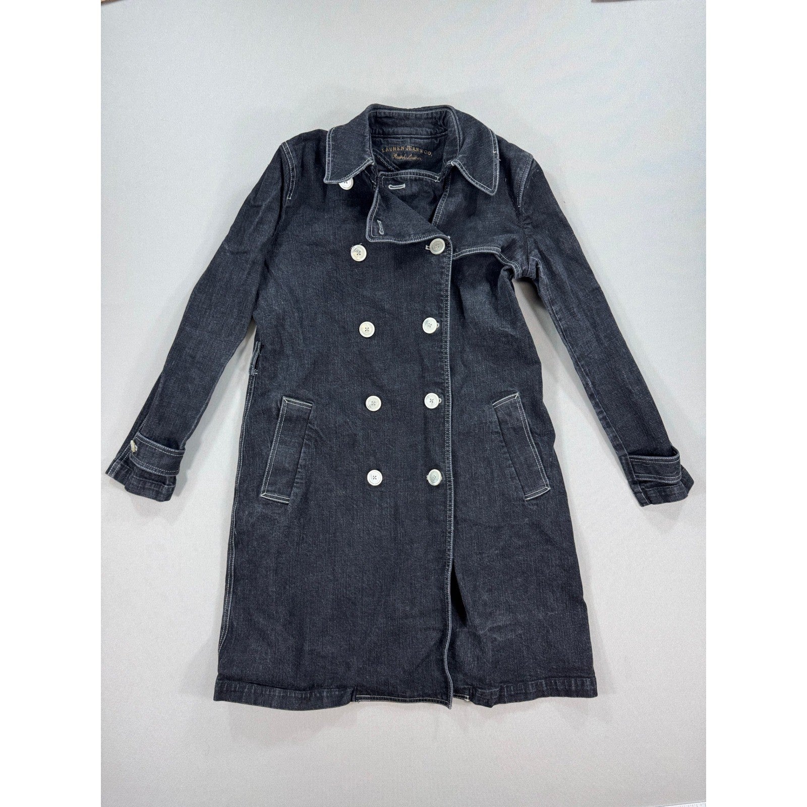 Lauren Jeans Co. Ralph Lauren Jean Trench Coat Womens Large Dark Wash Denim