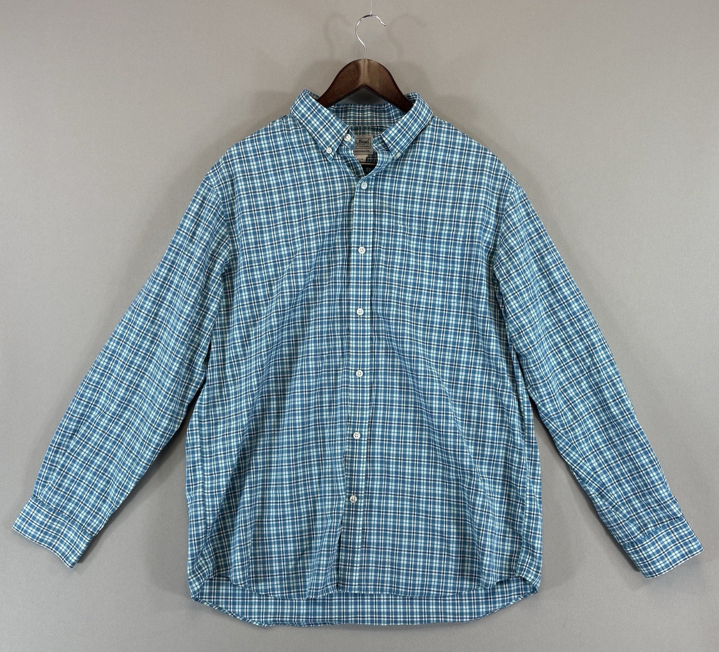 LL Bean Kennebunk Sport Shirt Mens Large Check Button Down Wrinkle Free