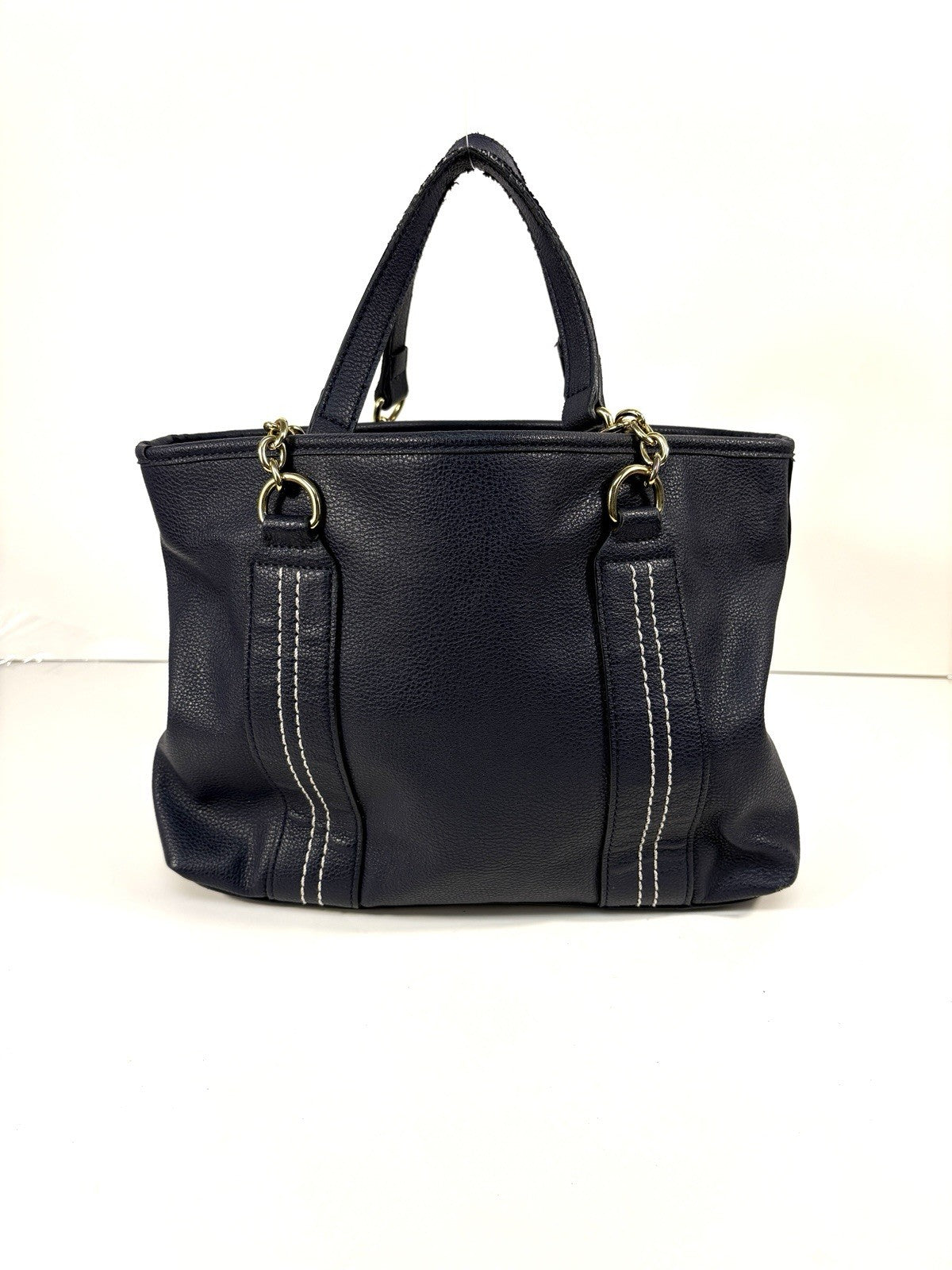 TOMMY HILFIGER Womens Black Leather Handbag Shopper Medium Satchel Tote Bag