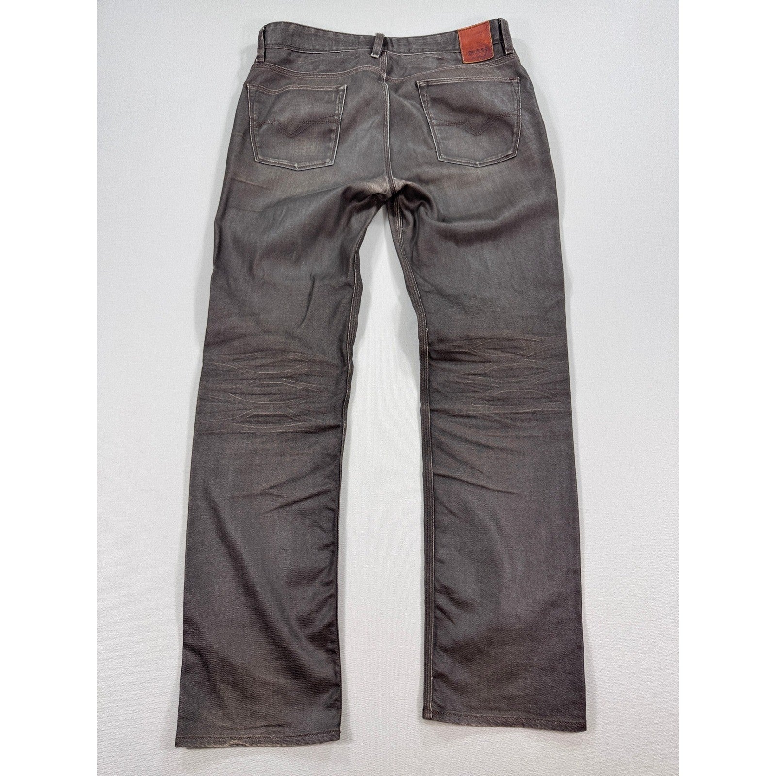 GUESS Jeans Lincoln Slim Straight mens Size 34 Brown Distressed Straight Leg