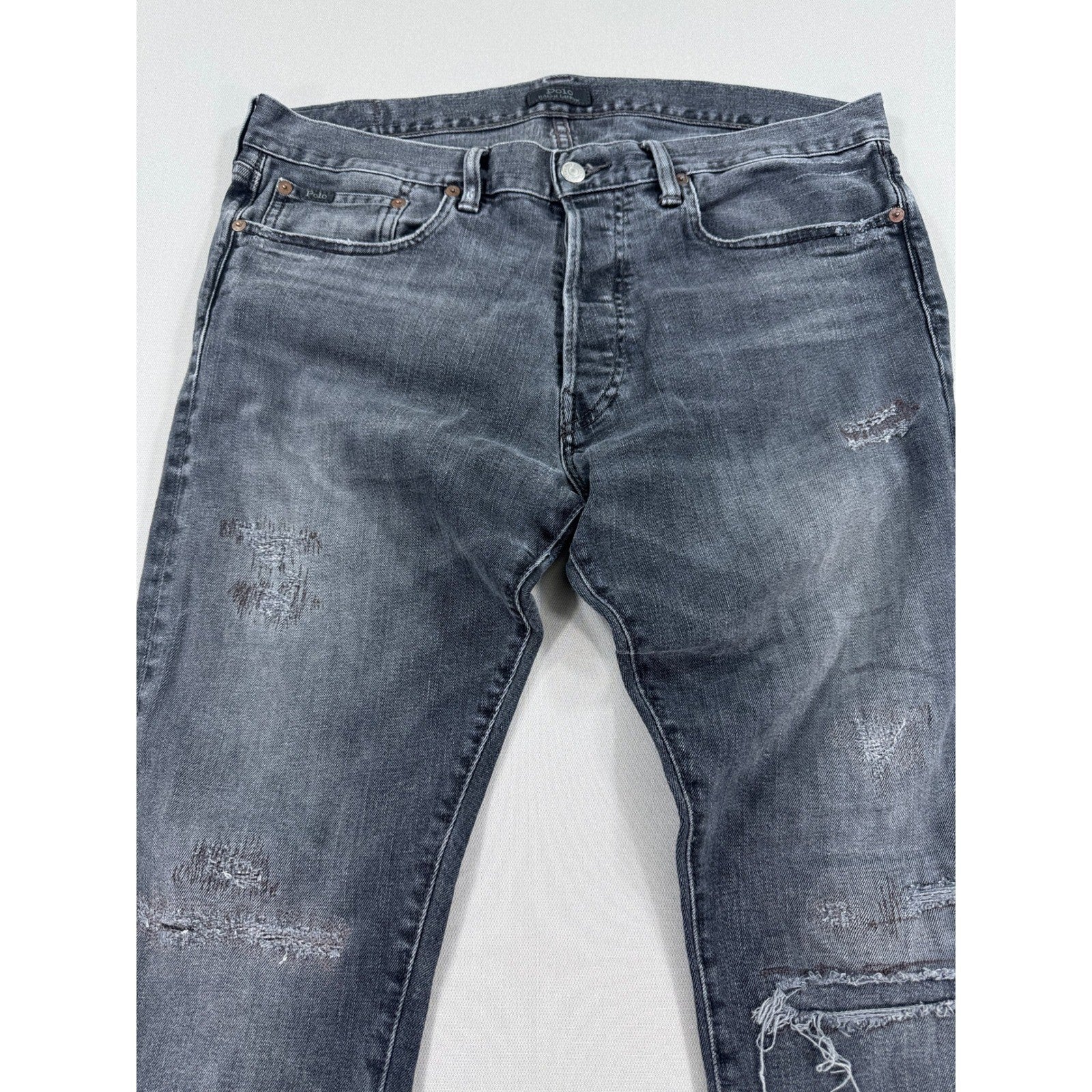 Polo Ralph Lauren Sullivan Slim Jeans mens 33x30 Btn Fly Distressed Patchwork