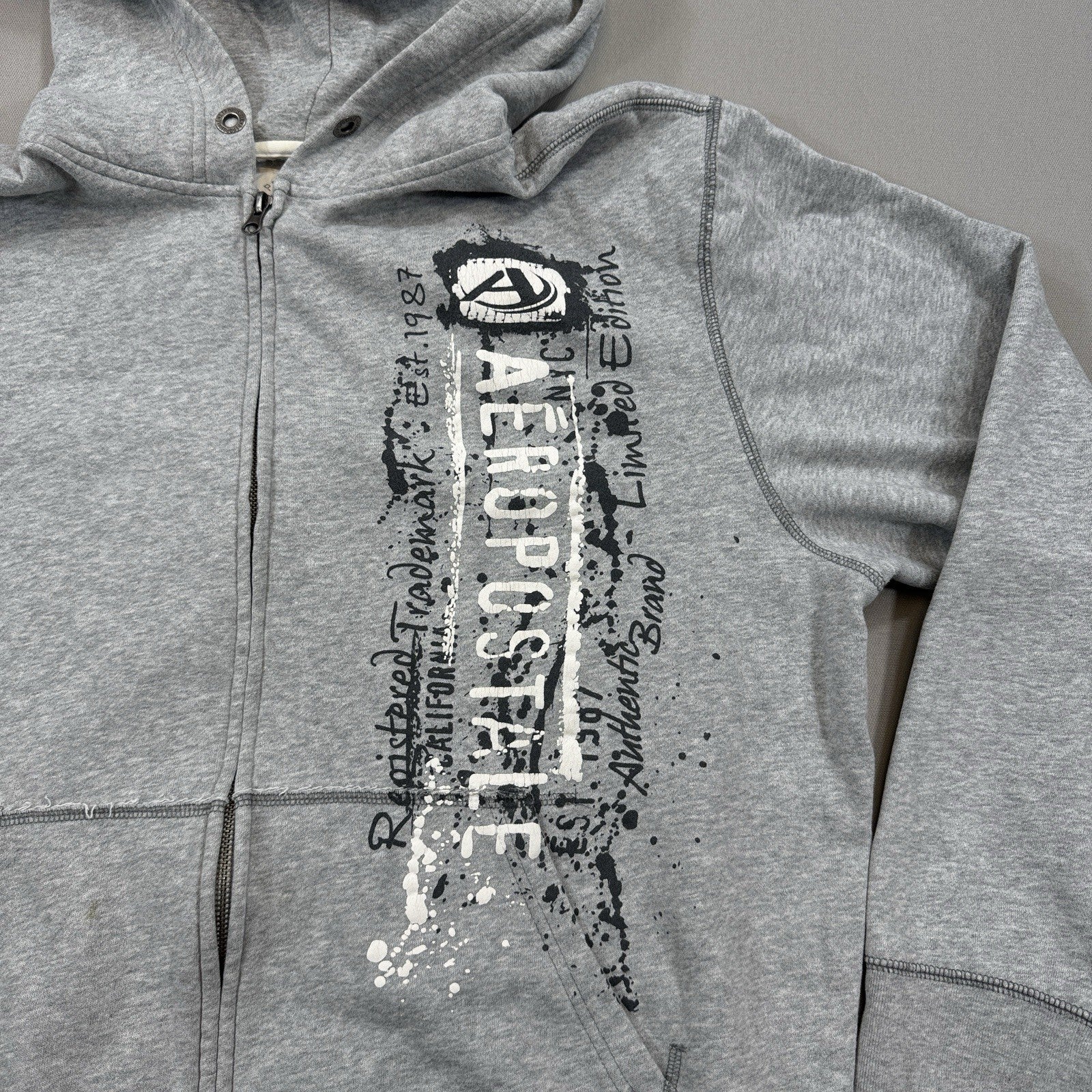 VTG Aeropostale Y2K Hoodie Jacket mens XL Gray Full Zip Fleece