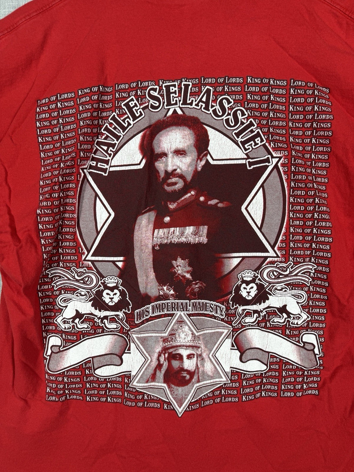 Vintage Haile Selassie Rasta Reggae Rap Tee Big Logo Shirt Red T Shirt XL