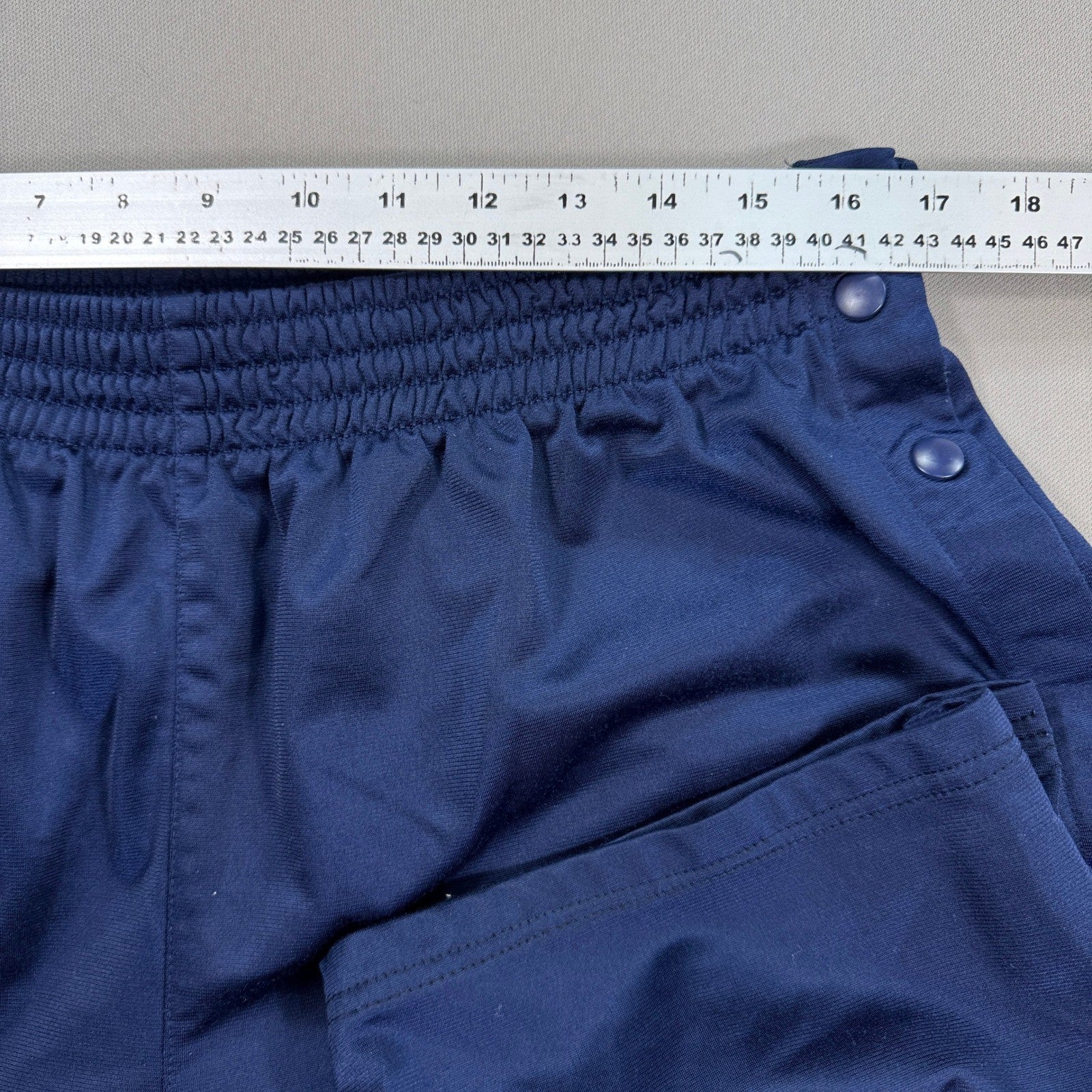 Vintage Nike Tearaway Track Pants Snap Button mens 2XL Navy Blue Baggy Wide Leg