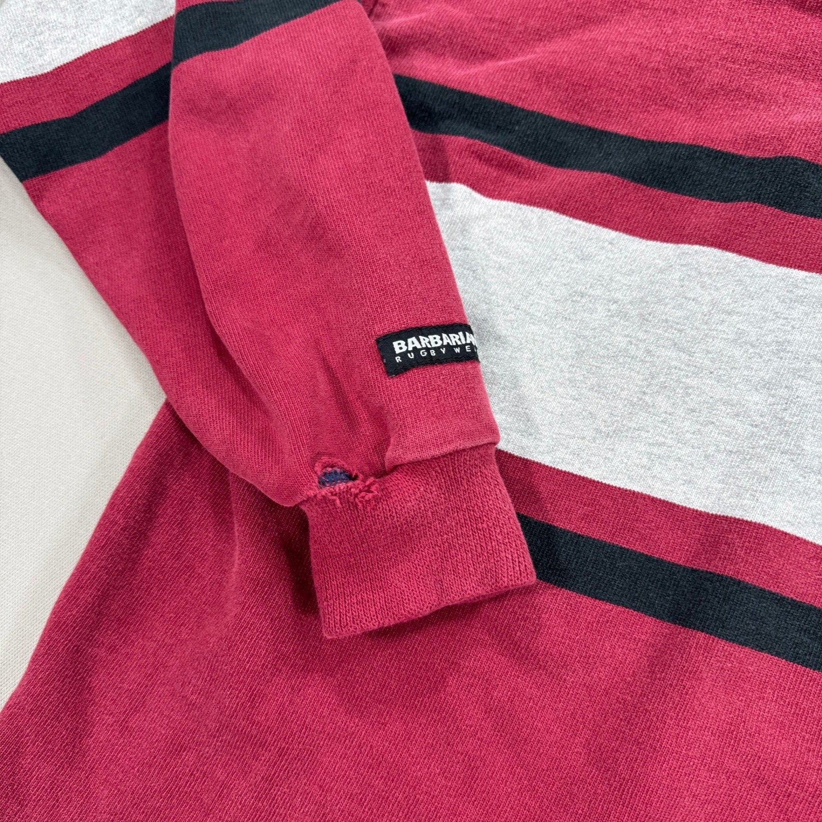 Vintage Barbarian Rugby Polo Shirt St James Lions Long Sleeve mens Small Red