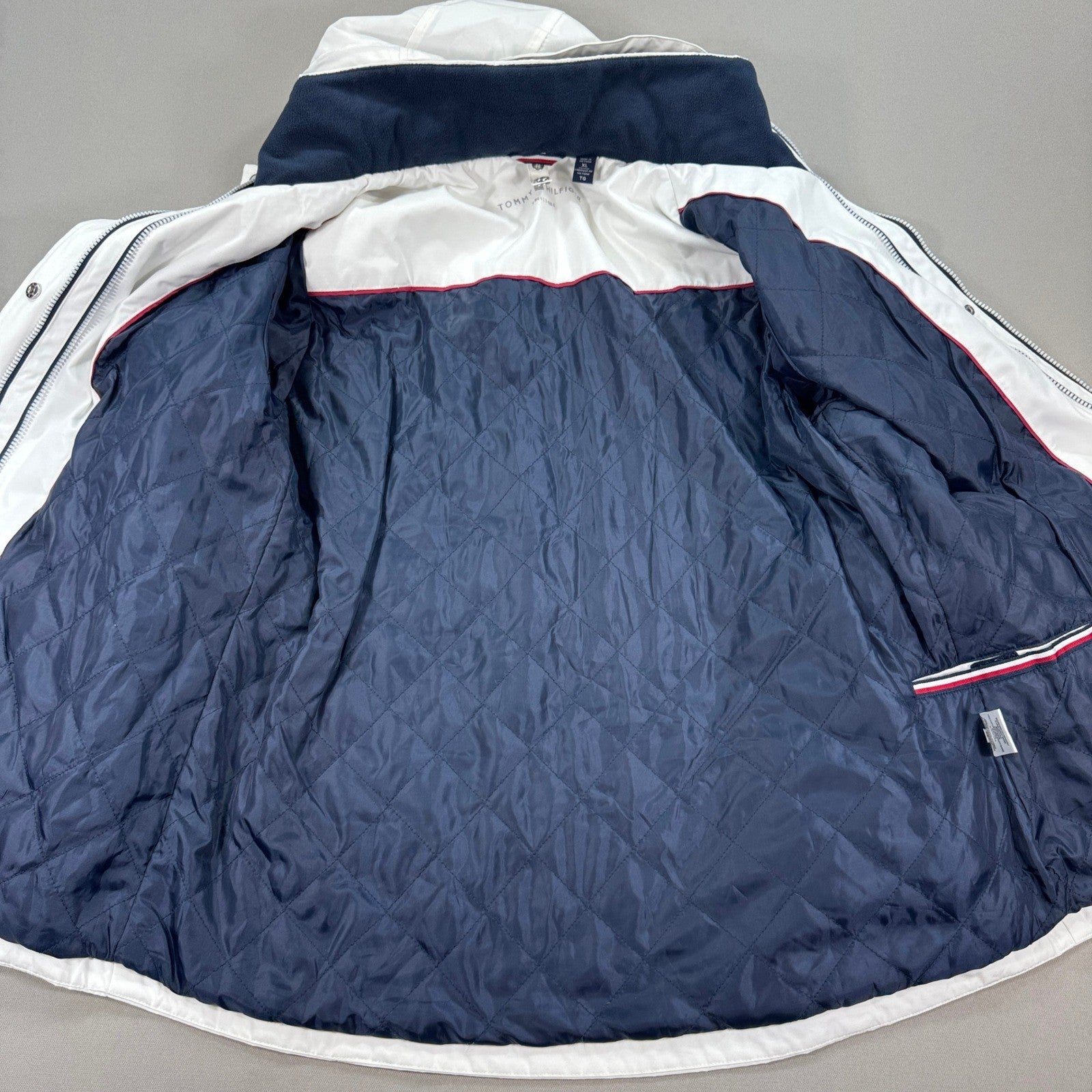 Tommy Hilfiger Windbreaker Coat White Quilted Lined Hooded Womens XL