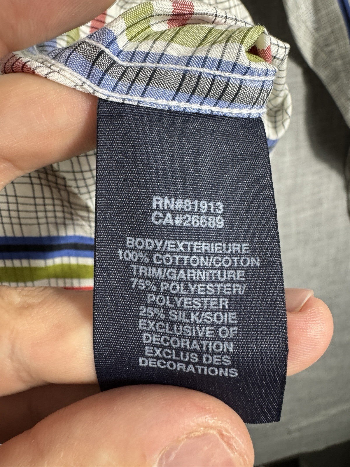 Robert Graham Men Striped Flip Cuff  Green Blue Dress Shirt Size Large 42 16.5