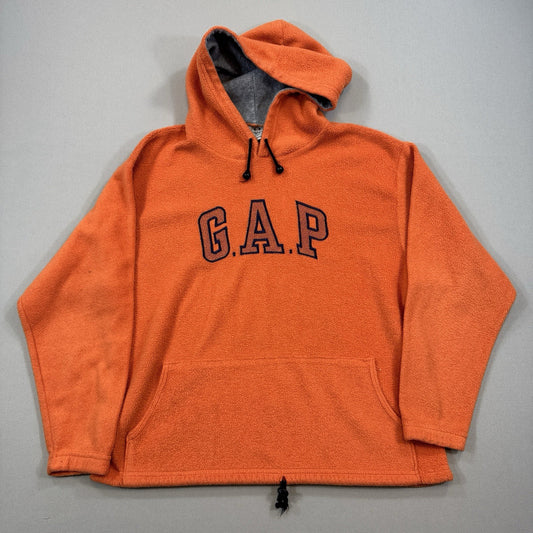 Vintage Gap Hoodie mens Small Orange Spell Out Pullover Fleece Made In Canada