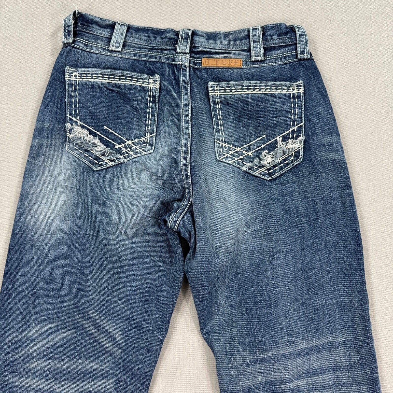 B. Tuff Jeans Revved Up mens 30x30 Blue Denim Distressed Boot Cut Medium Wash