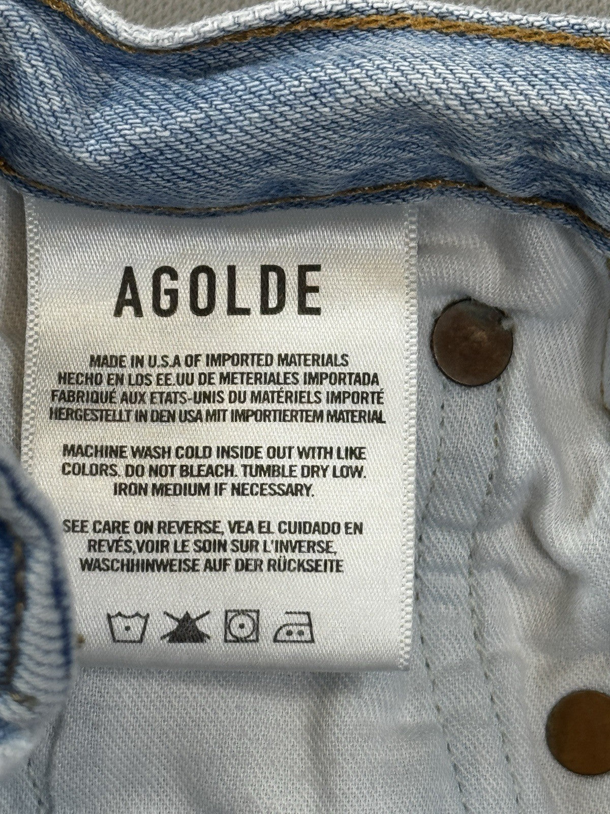 Agolde Riley Jeans Womens Size 23 Blue Denim Distressed Button Fly Made In USA