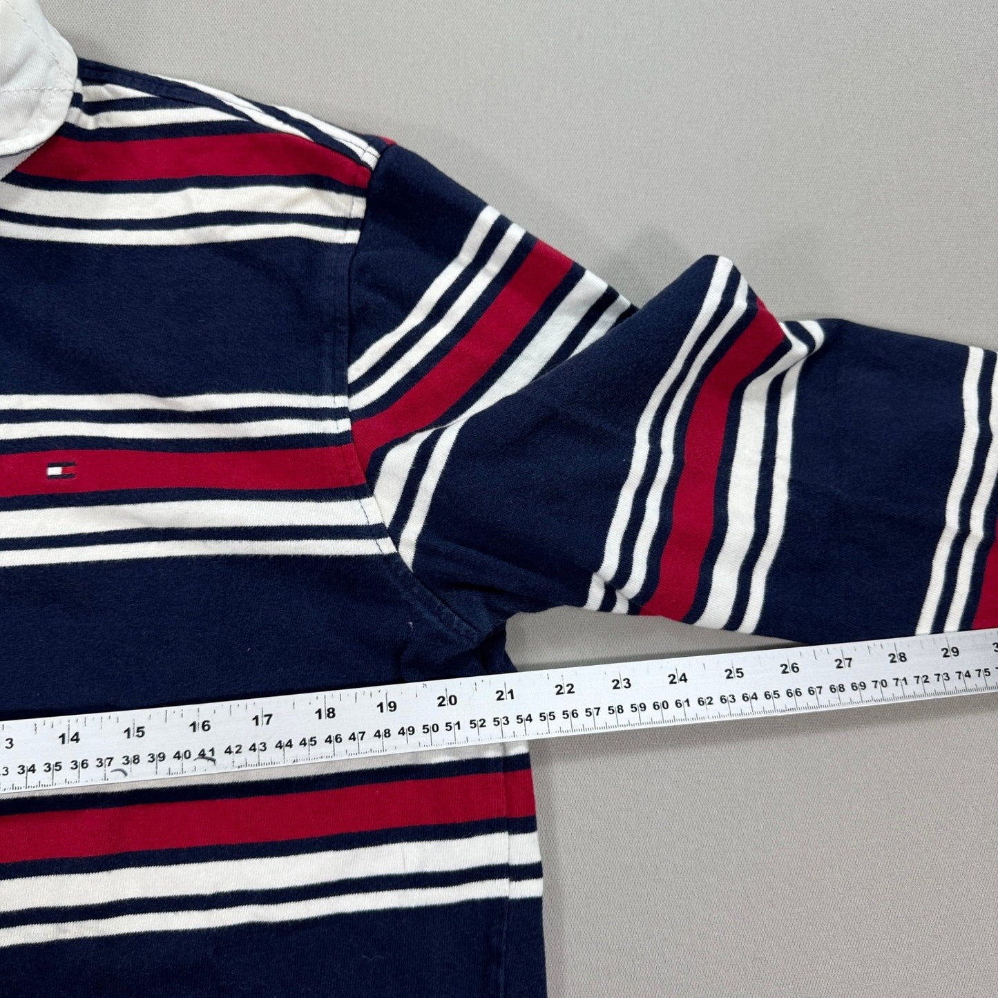 Tommy Hilfiger Polo Rugby Shirt Custom Fit Long Sleeve mens XL Navy Striped