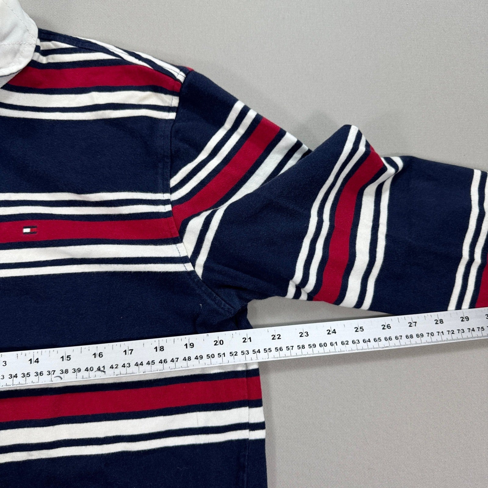 Tommy Hilfiger Polo Rugby Shirt Custom Fit Long Sleeve mens XL Navy Striped