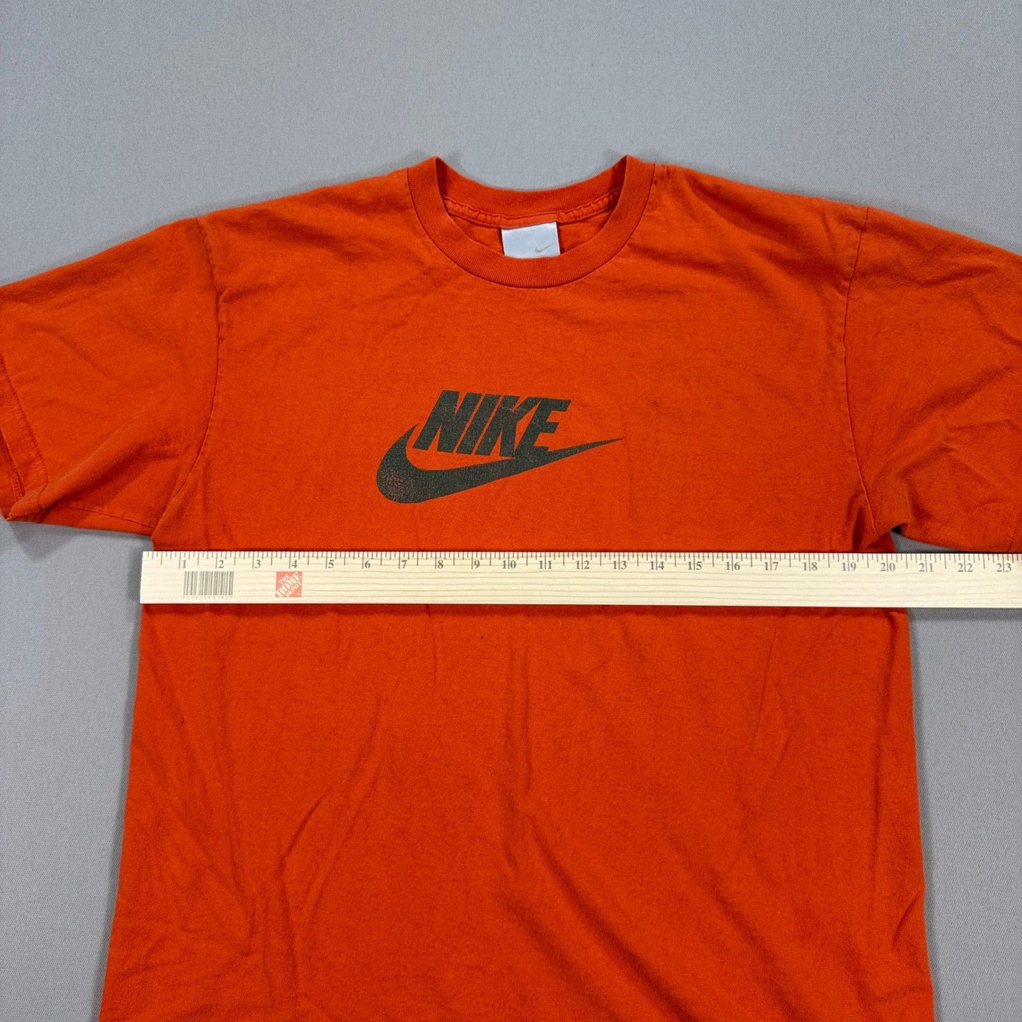 Vintage Y2K Nike T-Shirt mens Large Orange Center Big Swoosh Spell Out Athletic