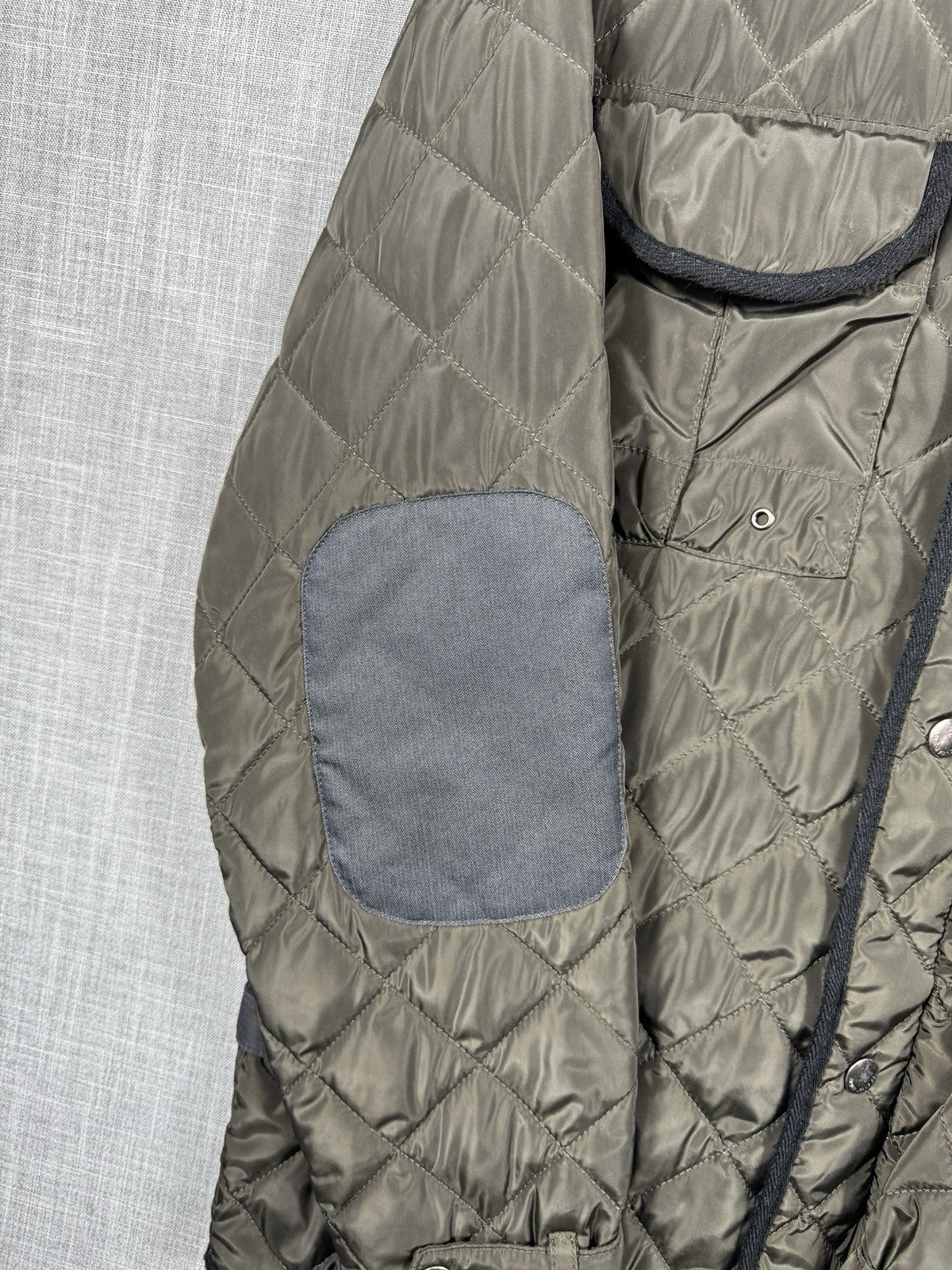 Silver jeans mens Jacket Coat Quilted Elbow Patches Olive Green Rare Size M