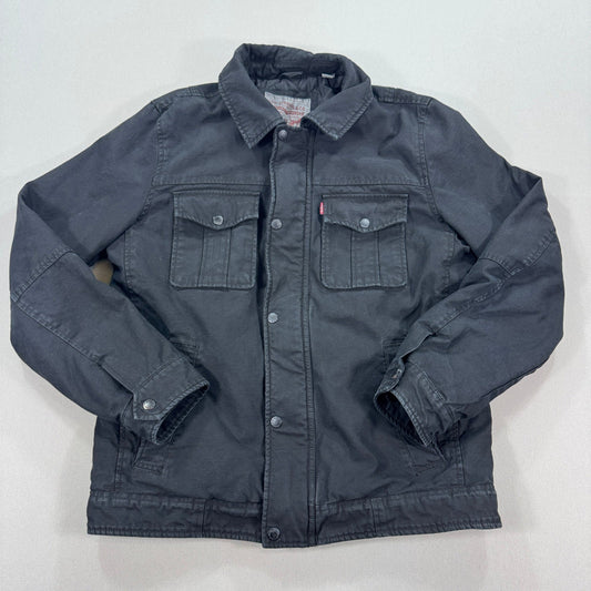 Levi's Washed Cotton Trucker Jacket Quilted Lined mens Small Black Button Down