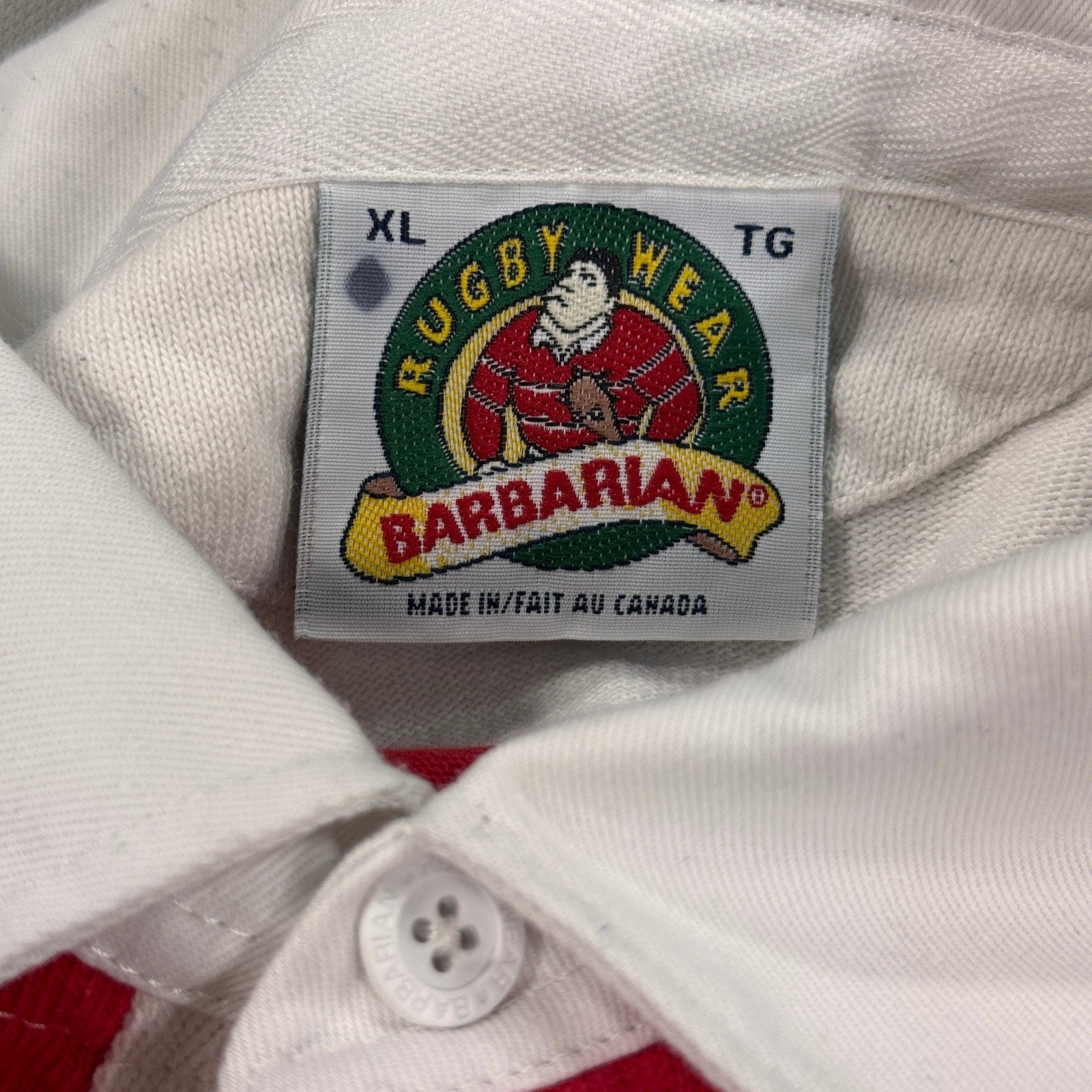 Vintage Barbarian Rugby Polo Shirt UAWRFC Crest Mens XL Red White Striped Canada