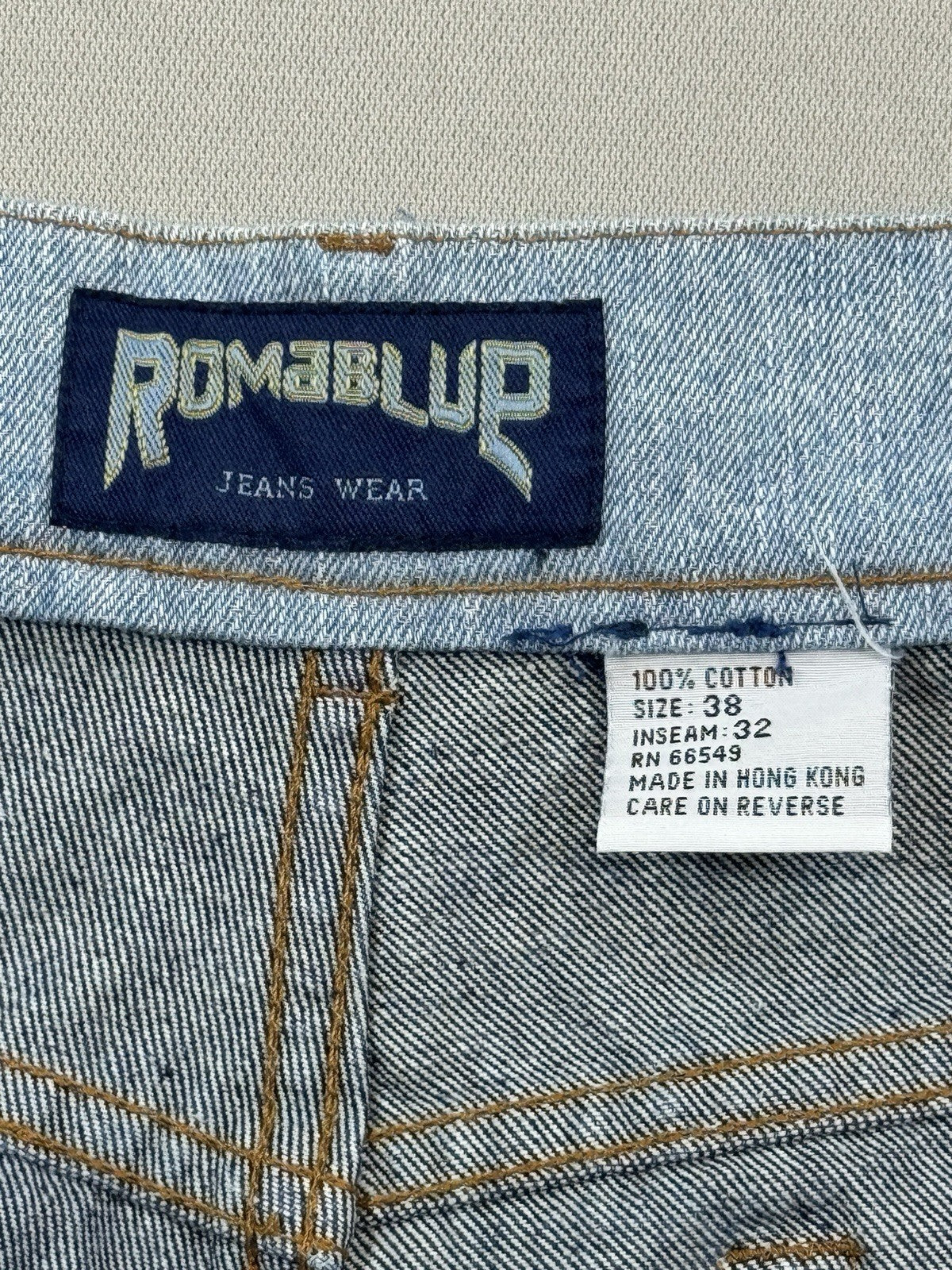 Vintage Baggy Y2K Jeans Mens 38x32 Blue Denim Patchwork USA Flag