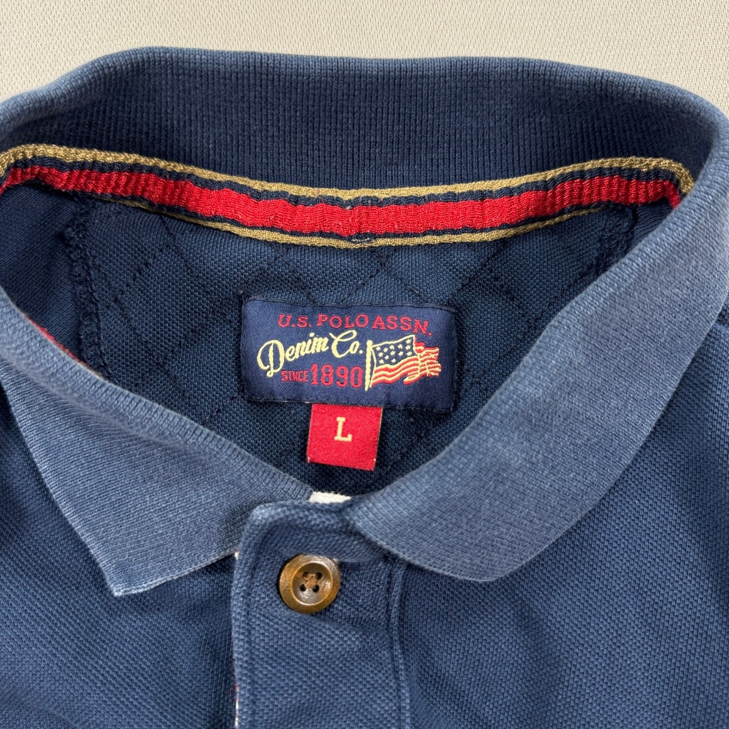 US Polo Assn Polo Shirt Slim Fit USA Flag #4 mens Large Navy Blue Short Sleeve