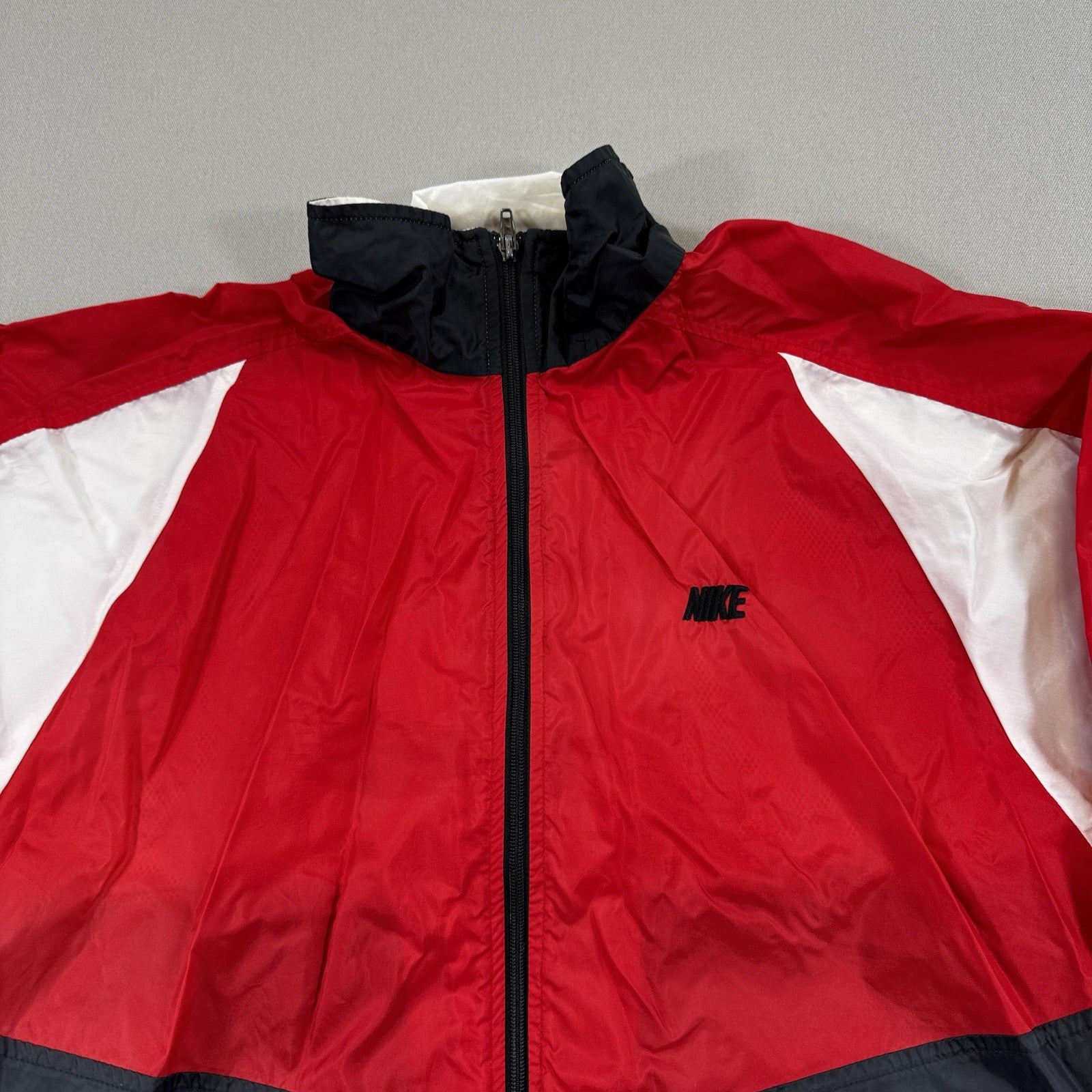 Vintage Nike Windbreaker Jacket mens Large Red White Full Zip Athletic Boxy Fit