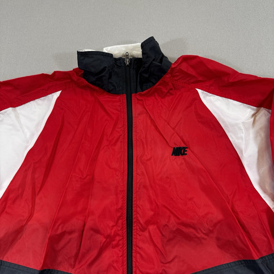 Vintage Nike Windbreaker Jacket mens Large Red White Full Zip Athletic Boxy Fit