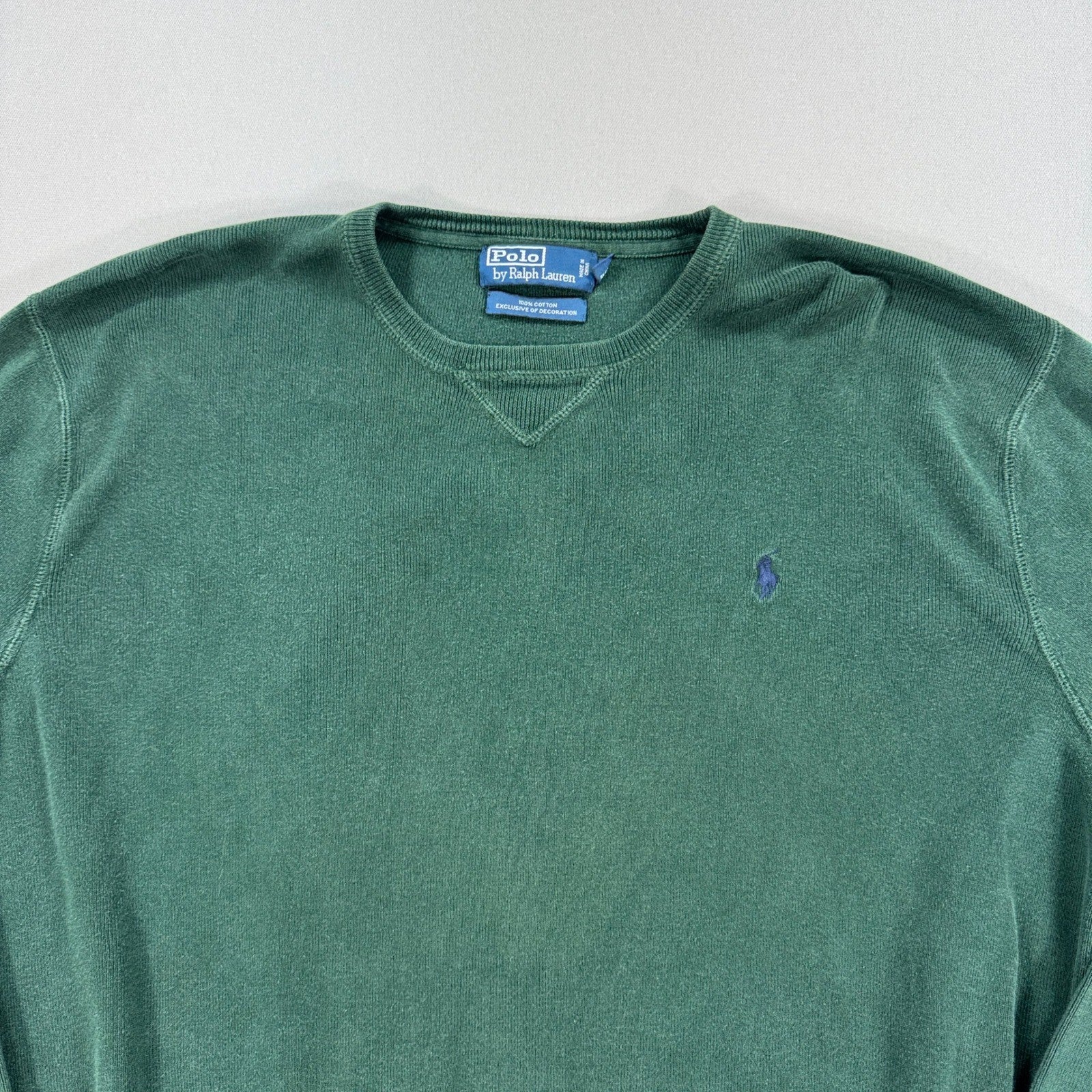 Polo Ralph Lauren Sweater mens XL Green Cotton Crewneck Regular Fit Pullover