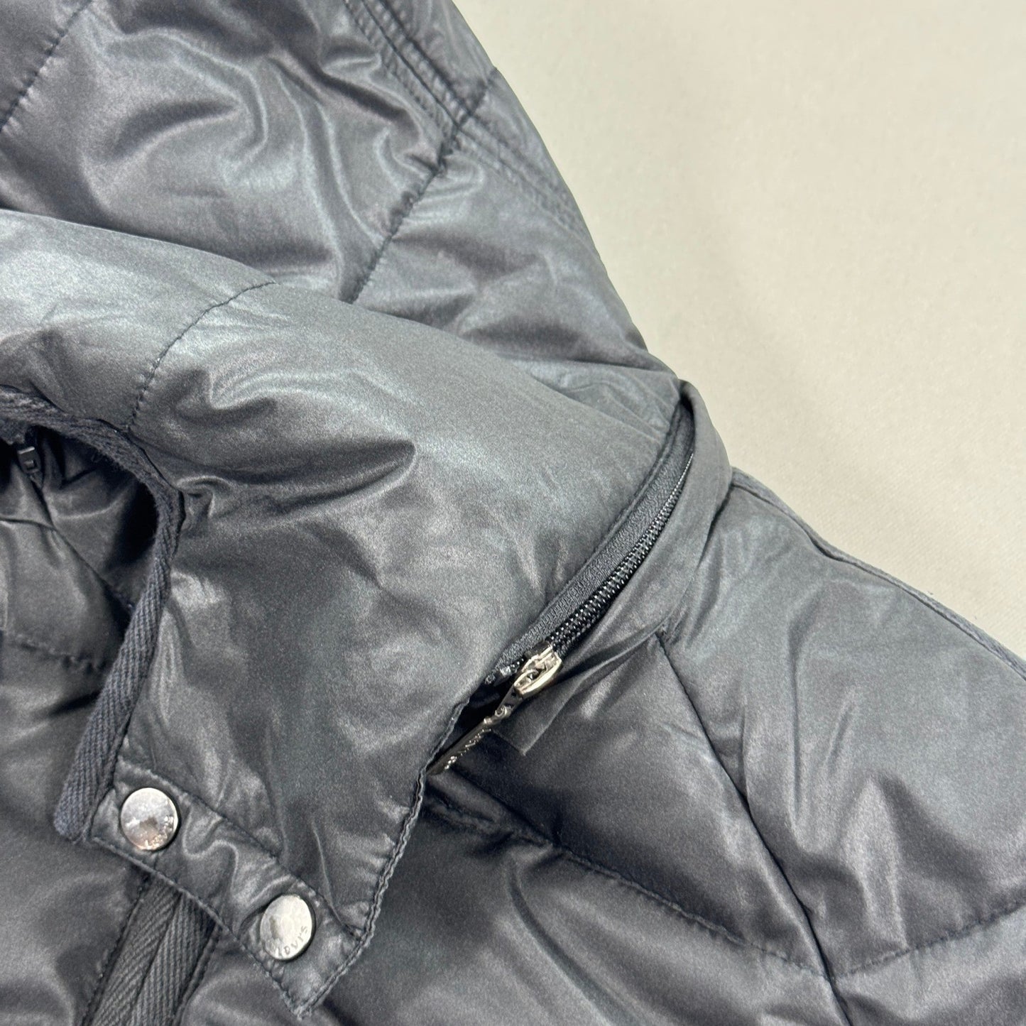 Levi Strauss Parka Jacket Hooded Puffer Quilted mens Medium Black Winter Coat