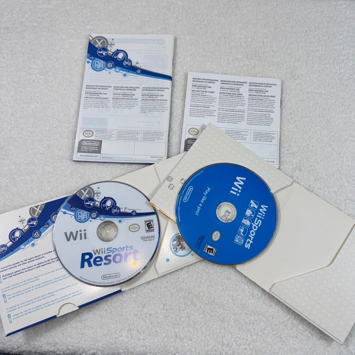 Nintendo Wii Sports & Sports Resort Game Disc and Instruction Manuals Set