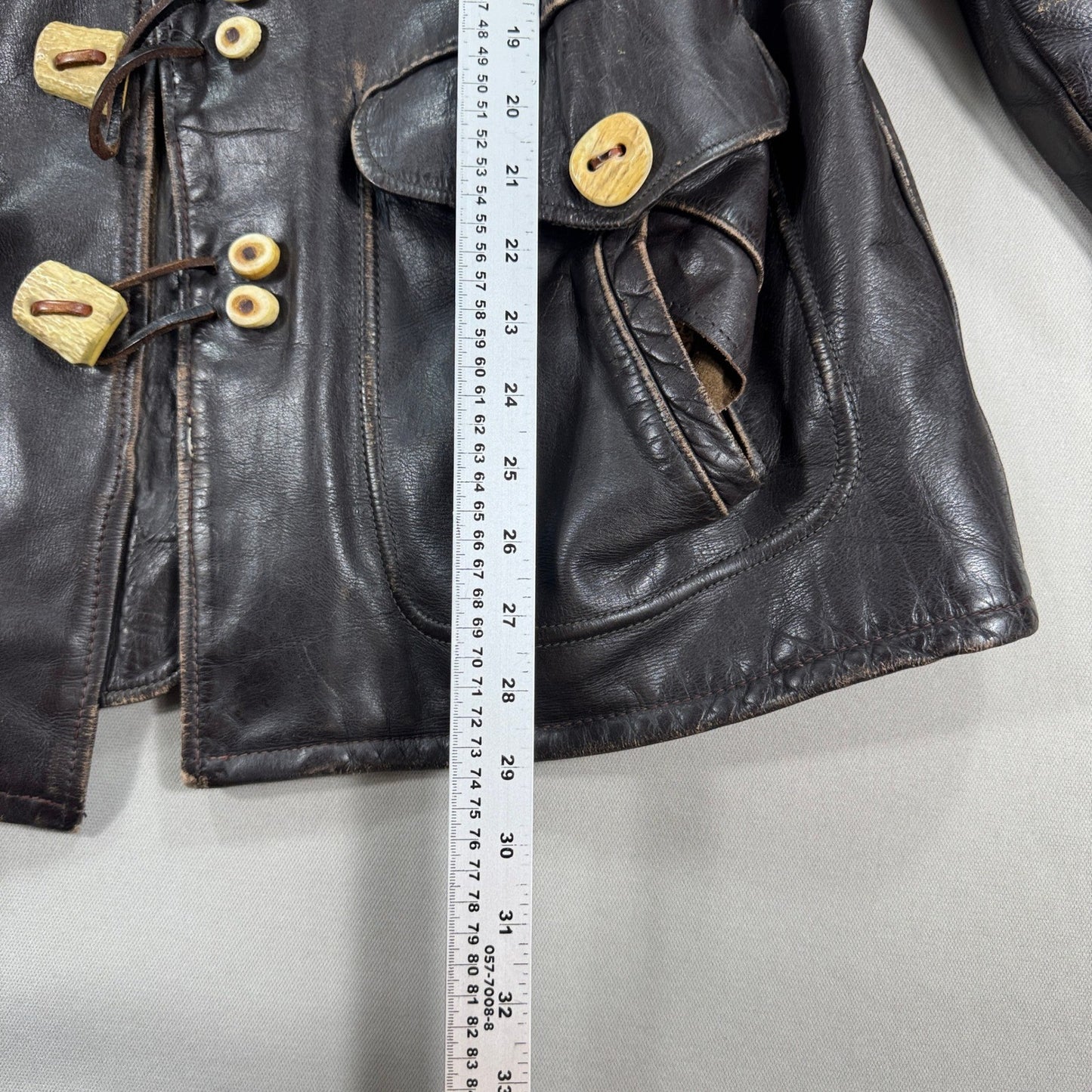Vintage Super RARE Schott Bros Leather Coat Toggle Closure Mens Large Dark Brown