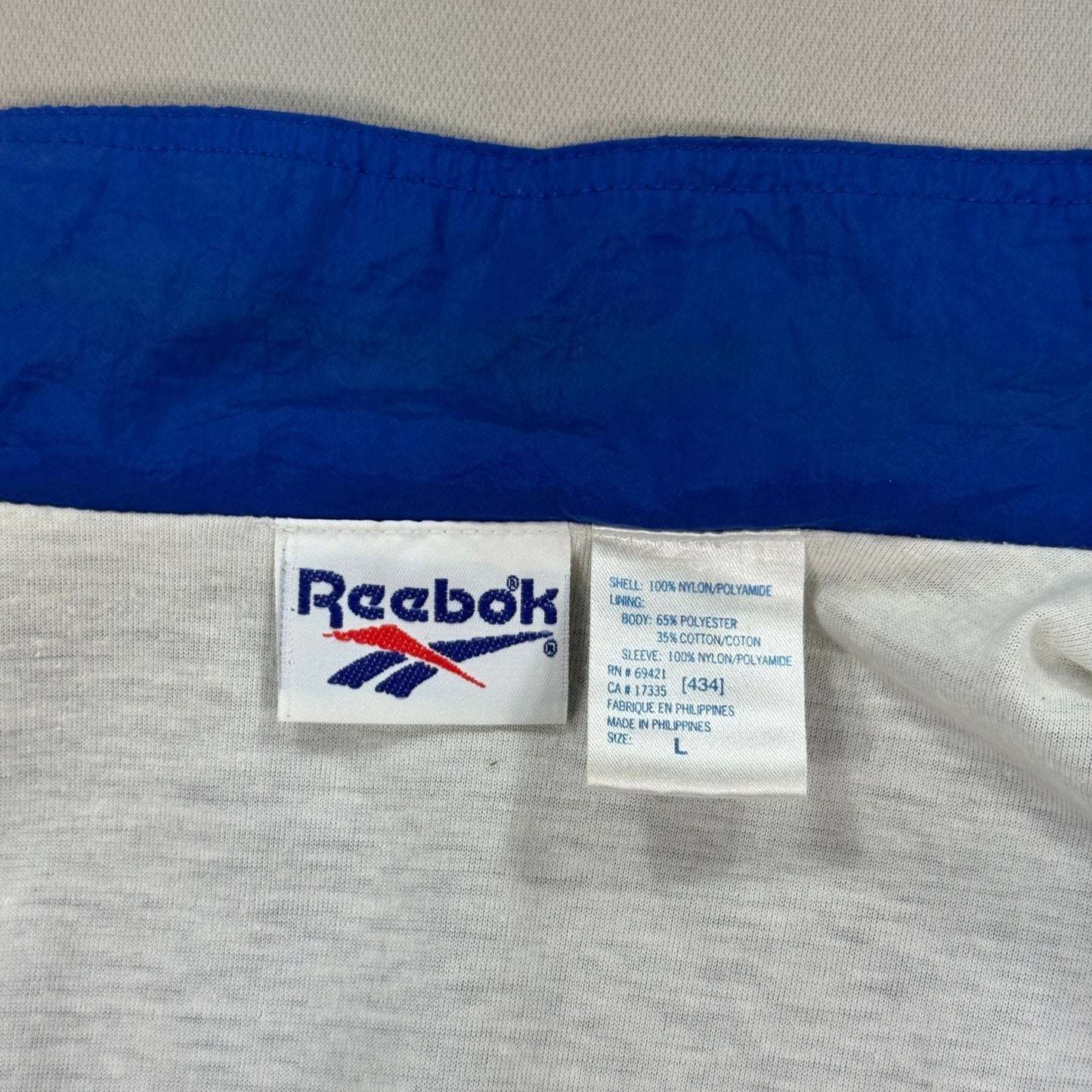 Vintage 90s Reebok Track Jacket mens Large Blue Full Zip Windbreaker Nylon