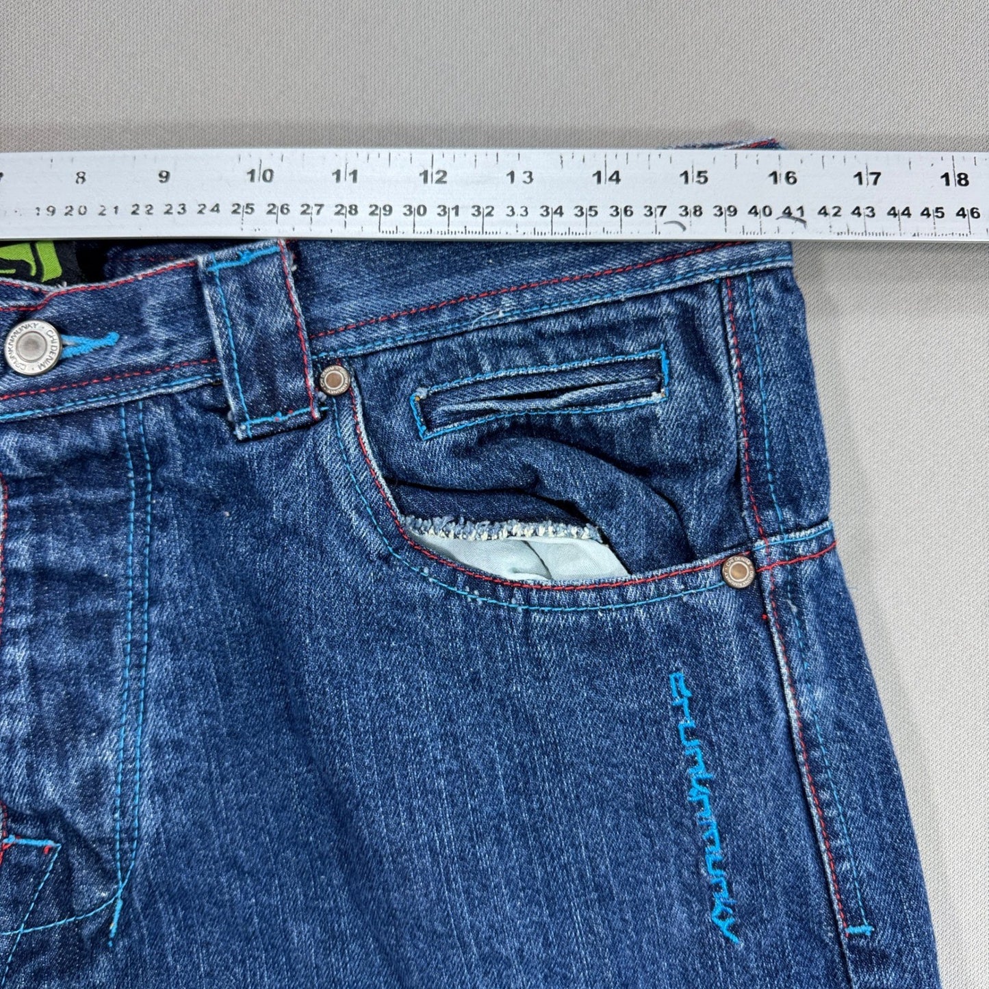 Vintage Drunk Munky Denim Jeans Mens Size 32 Embroidered Wide Leg Y2K