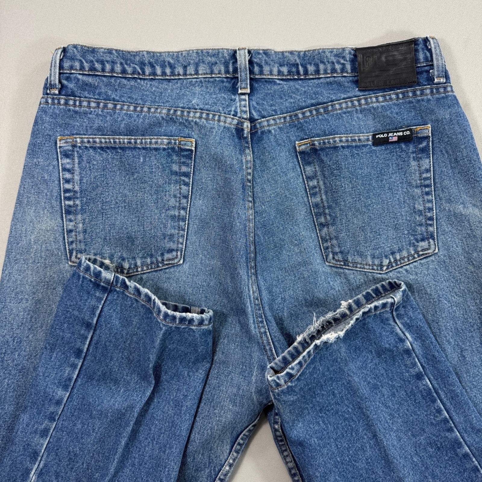 Vintage Polo Ralph Lauren Jeans Men's 38x32 Blue Denim Relaxed Distressed