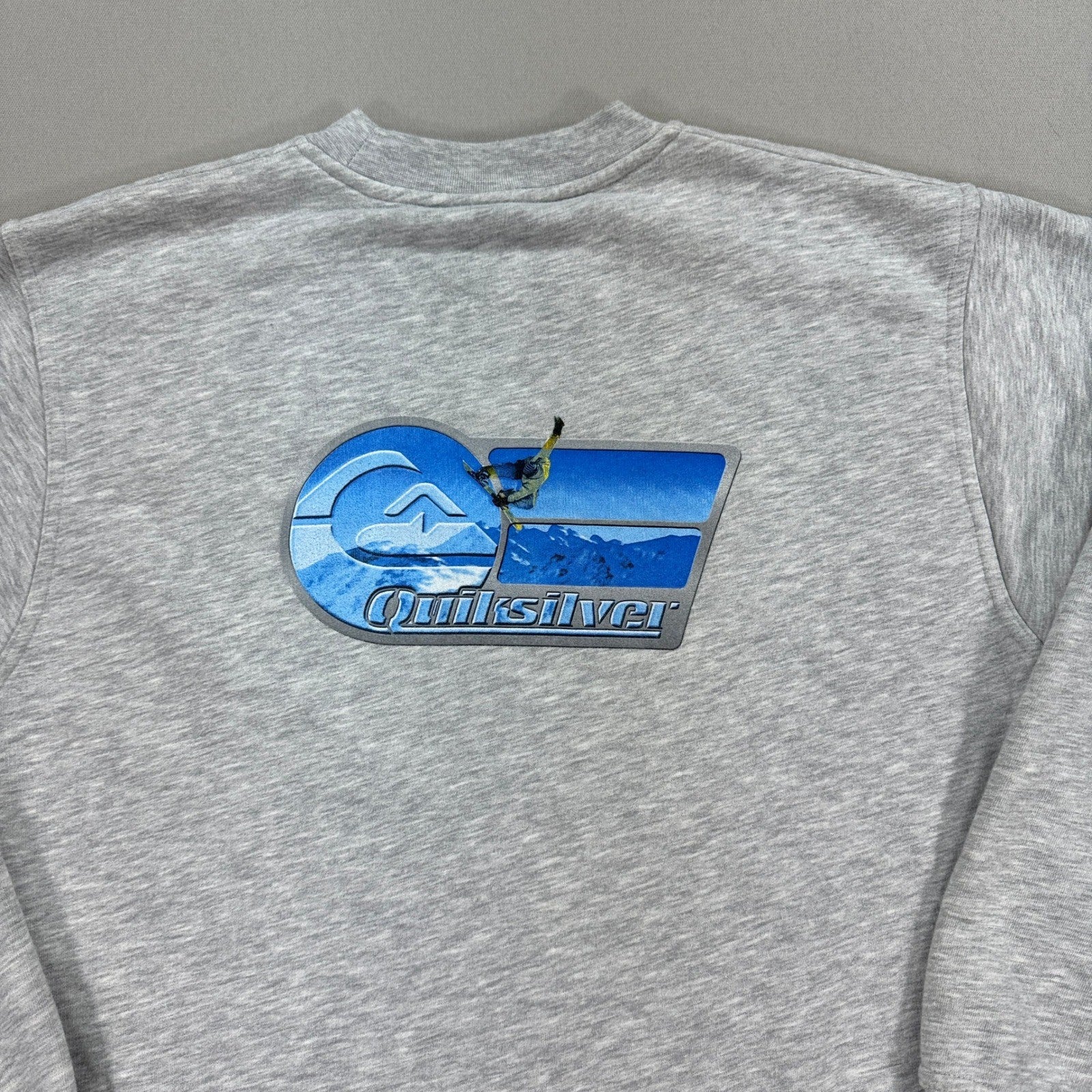 Vintage Quiksilver Sweatshirt Mens Large Gray Pullover Crewneck Big Logo Graphic