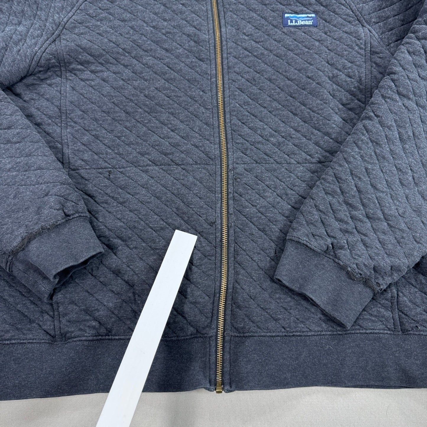 LL Bean Quilted Sweater Men's Large Navy Blue Zip Up Traditional Fit Sweatshirt